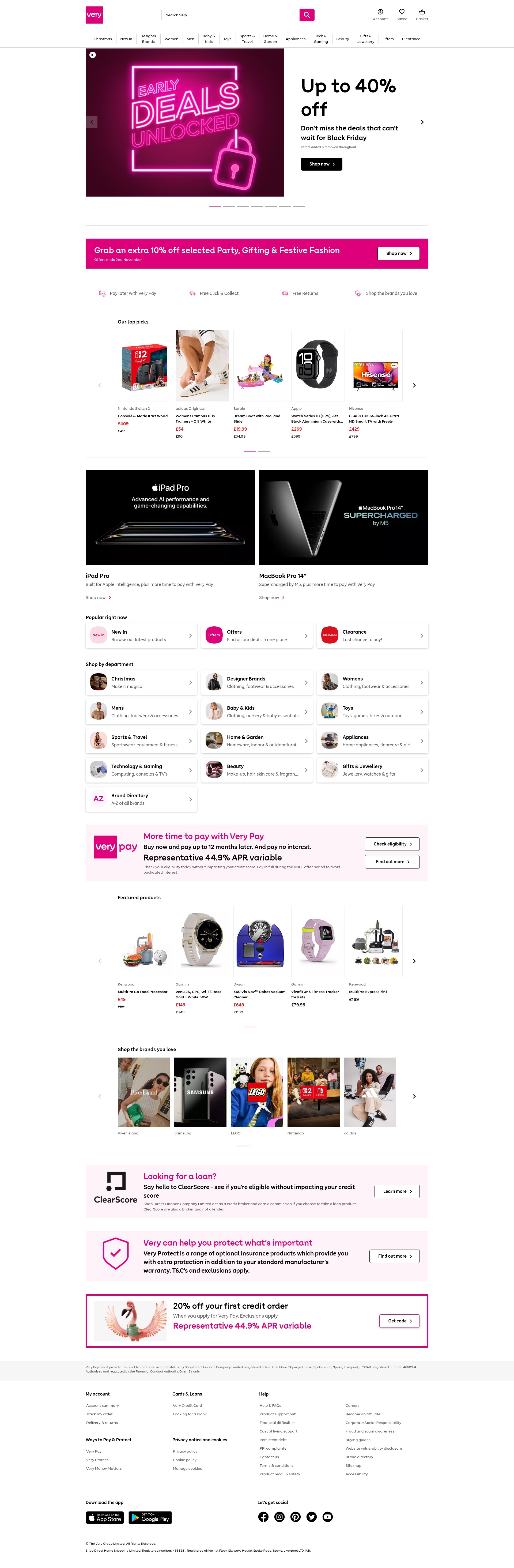Screenshot of very.co.uk