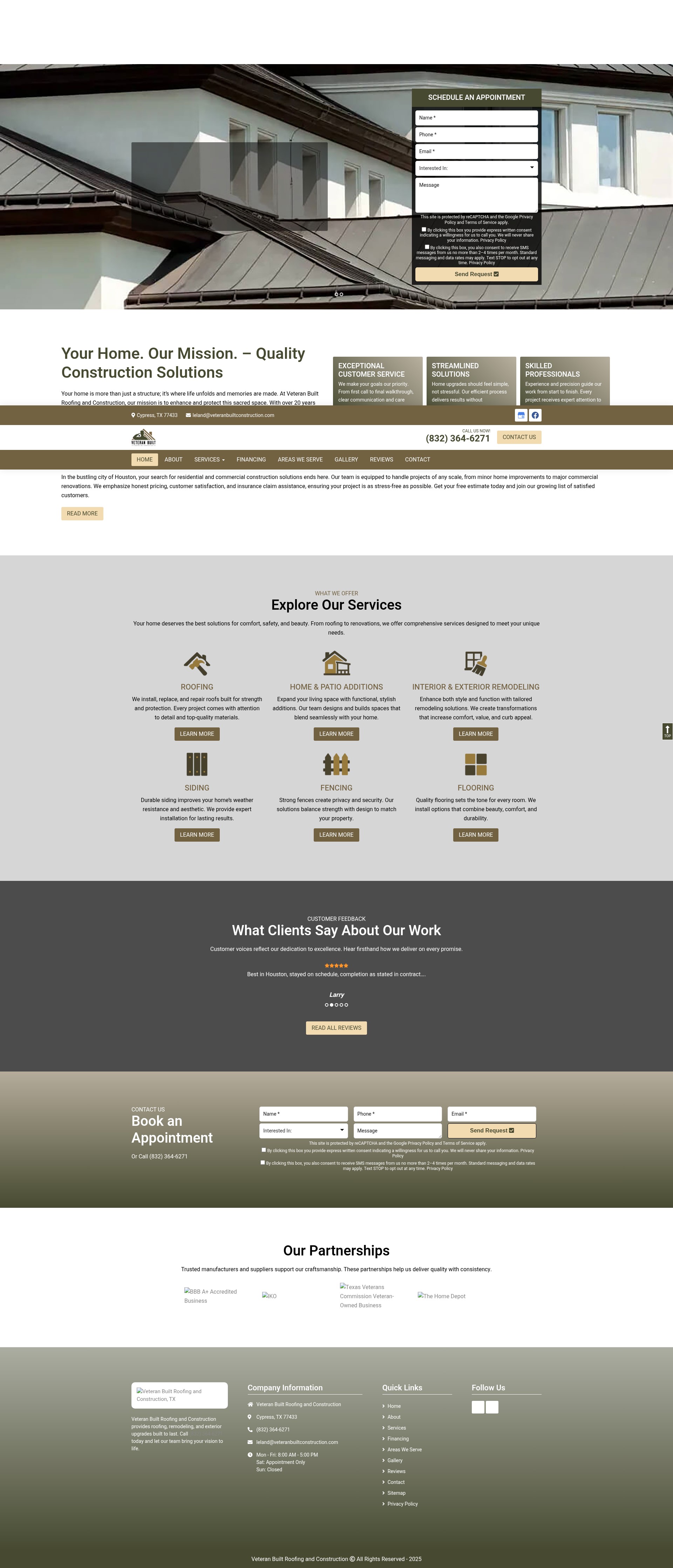 Screenshot of veteranbuiltconstruction.com