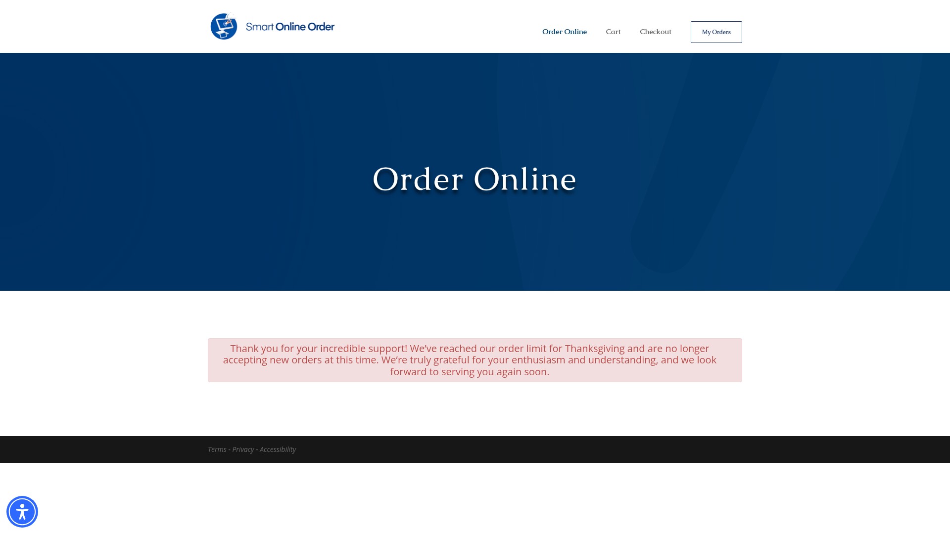 Screenshot of veyopiesholiday.smartonlineorder.com