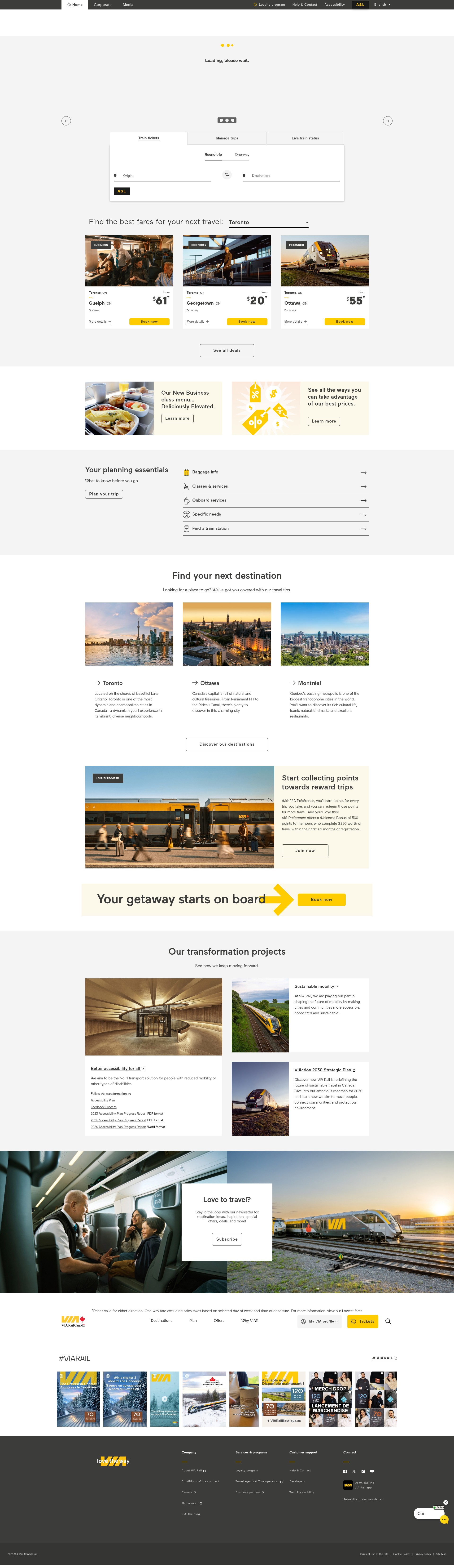 Screenshot of viarail.ca