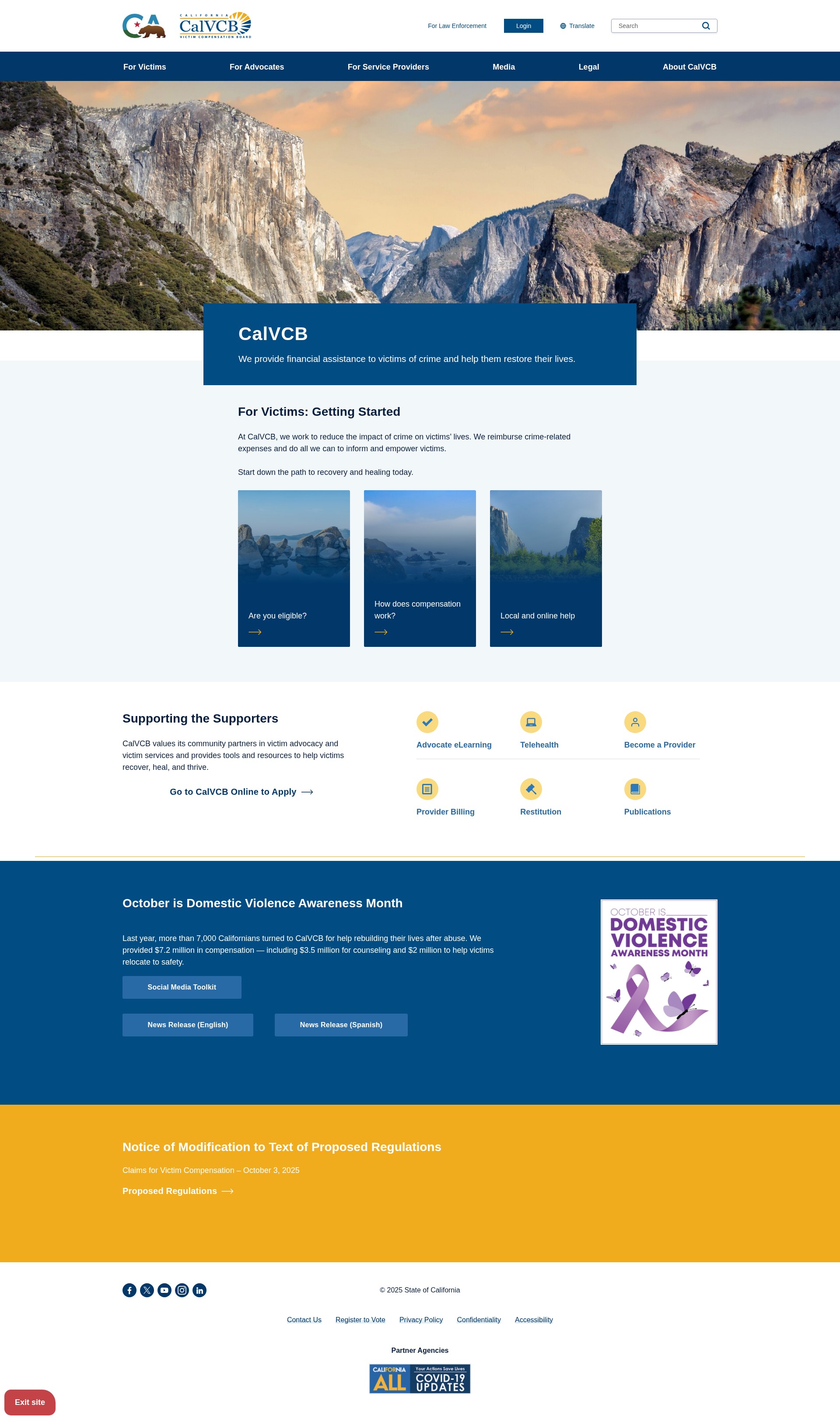 Screenshot of victims.ca.gov