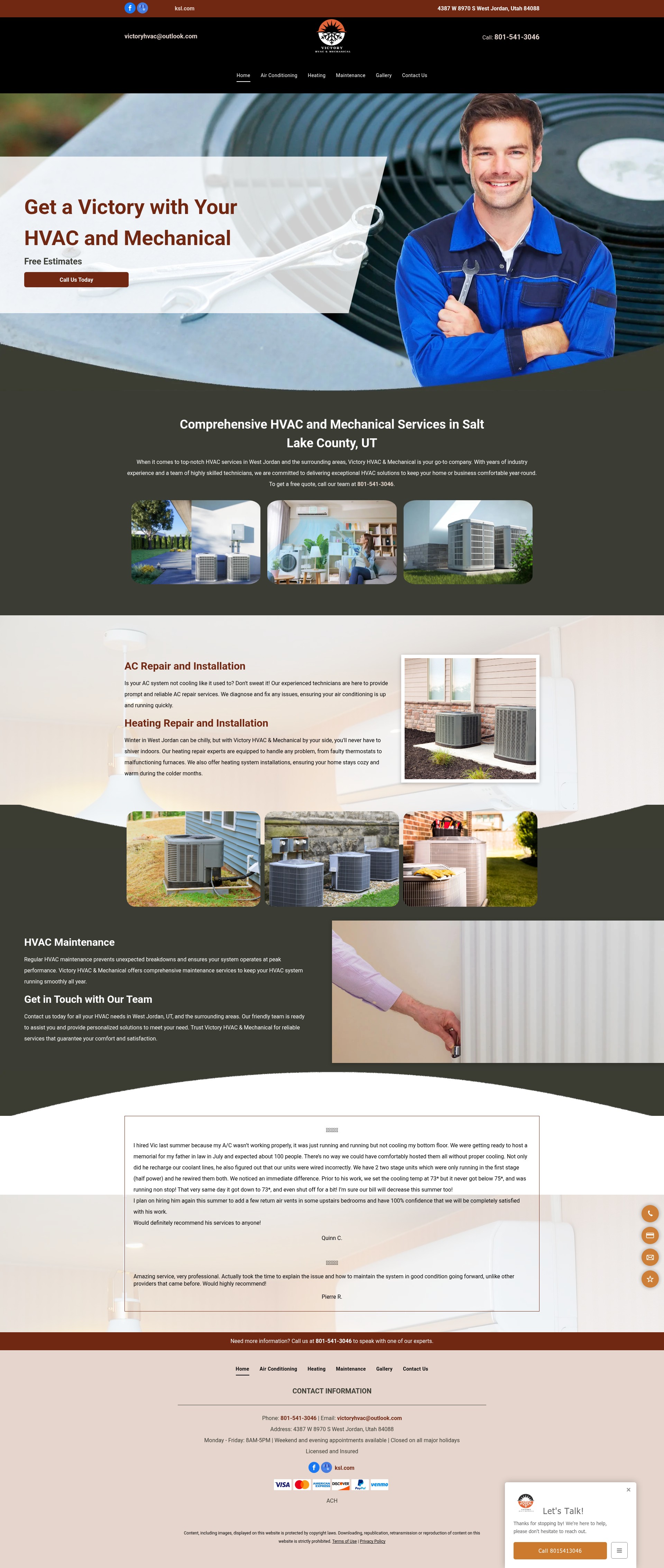 Screenshot of victoryhvacmechanical.com
