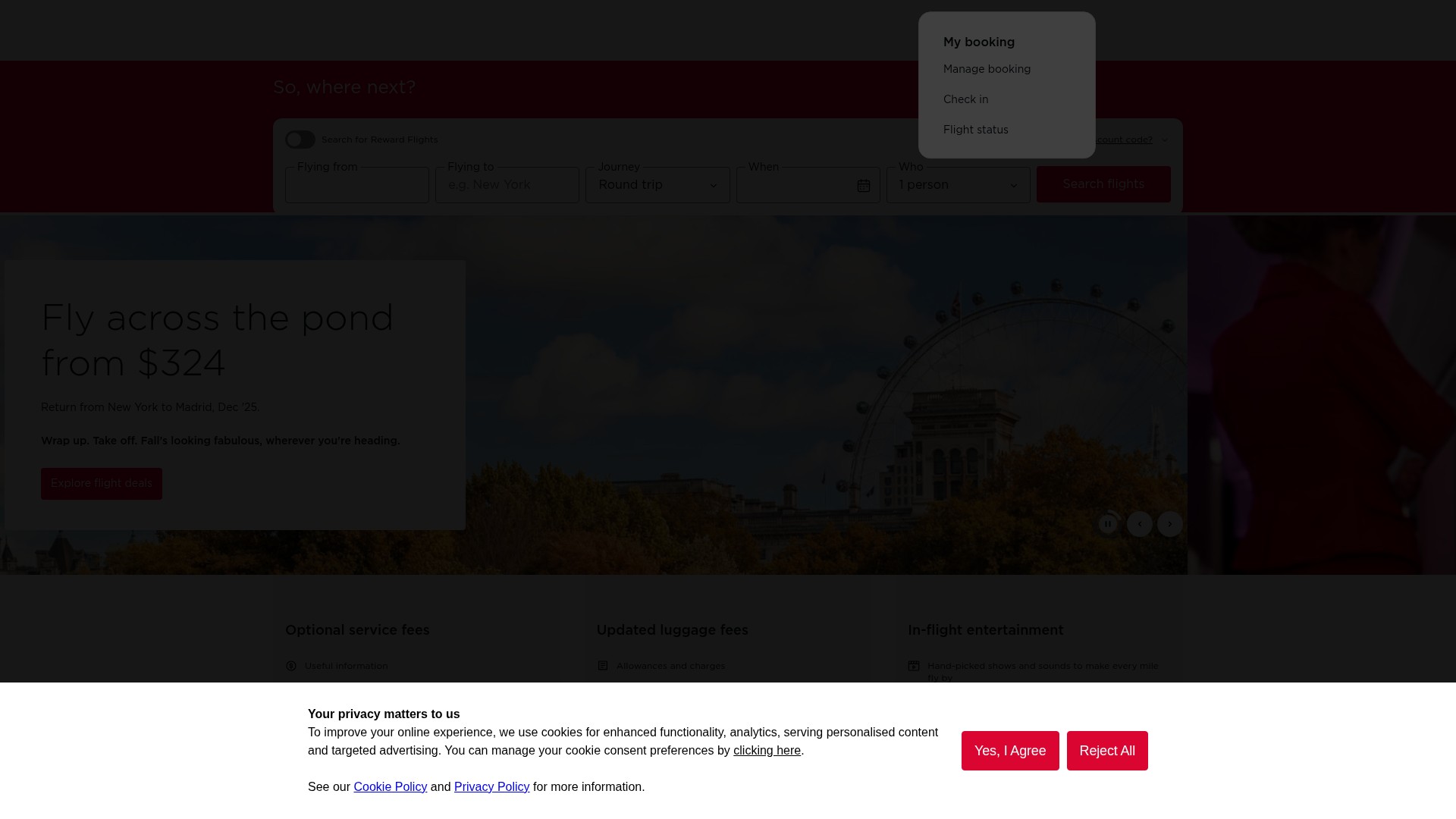 Screenshot of virginatlantic.com