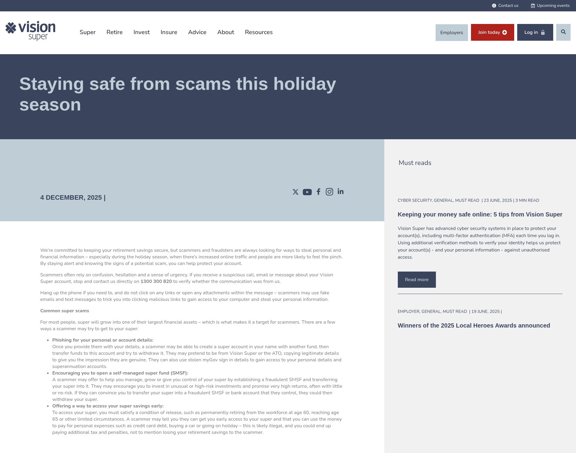 Screenshot of visionsuper.com.au