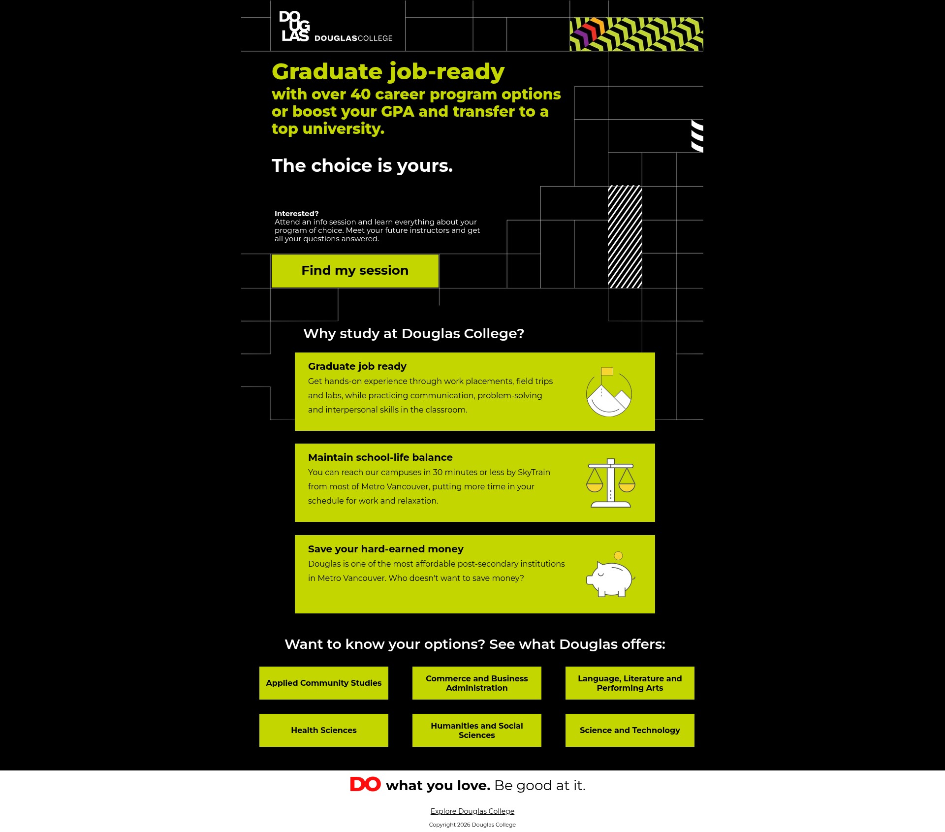 Screenshot of visit.douglascollege.ca