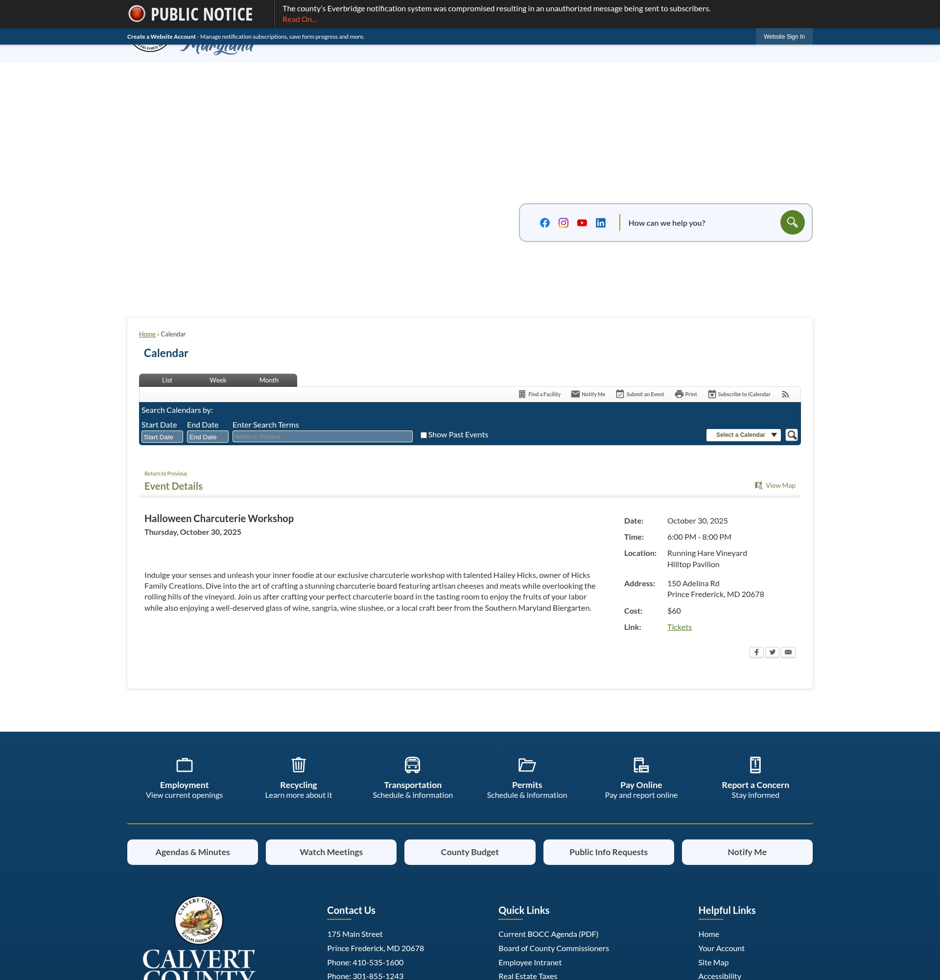 Screenshot of visitcalvert.com