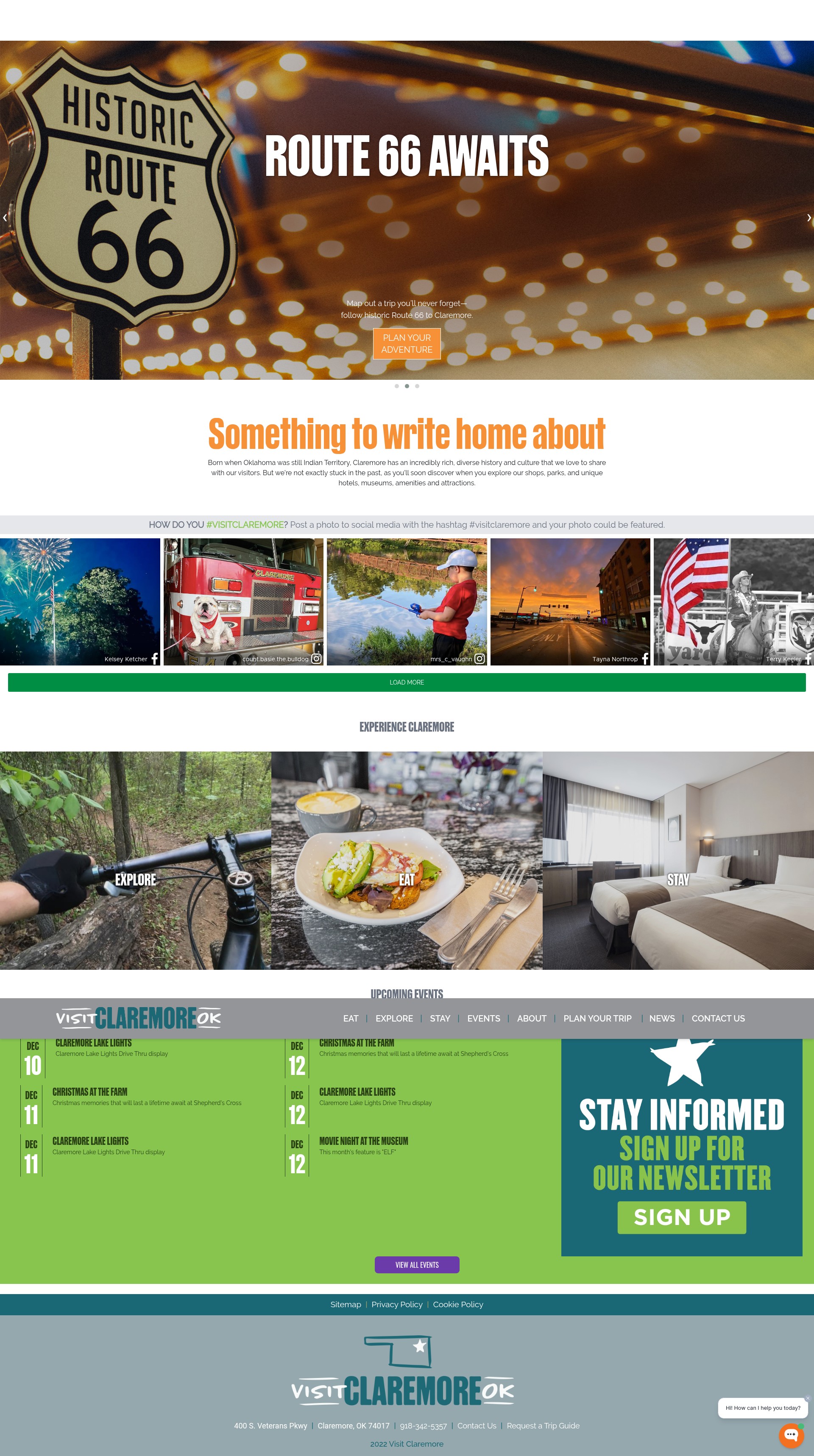 Screenshot of visitclaremore.com