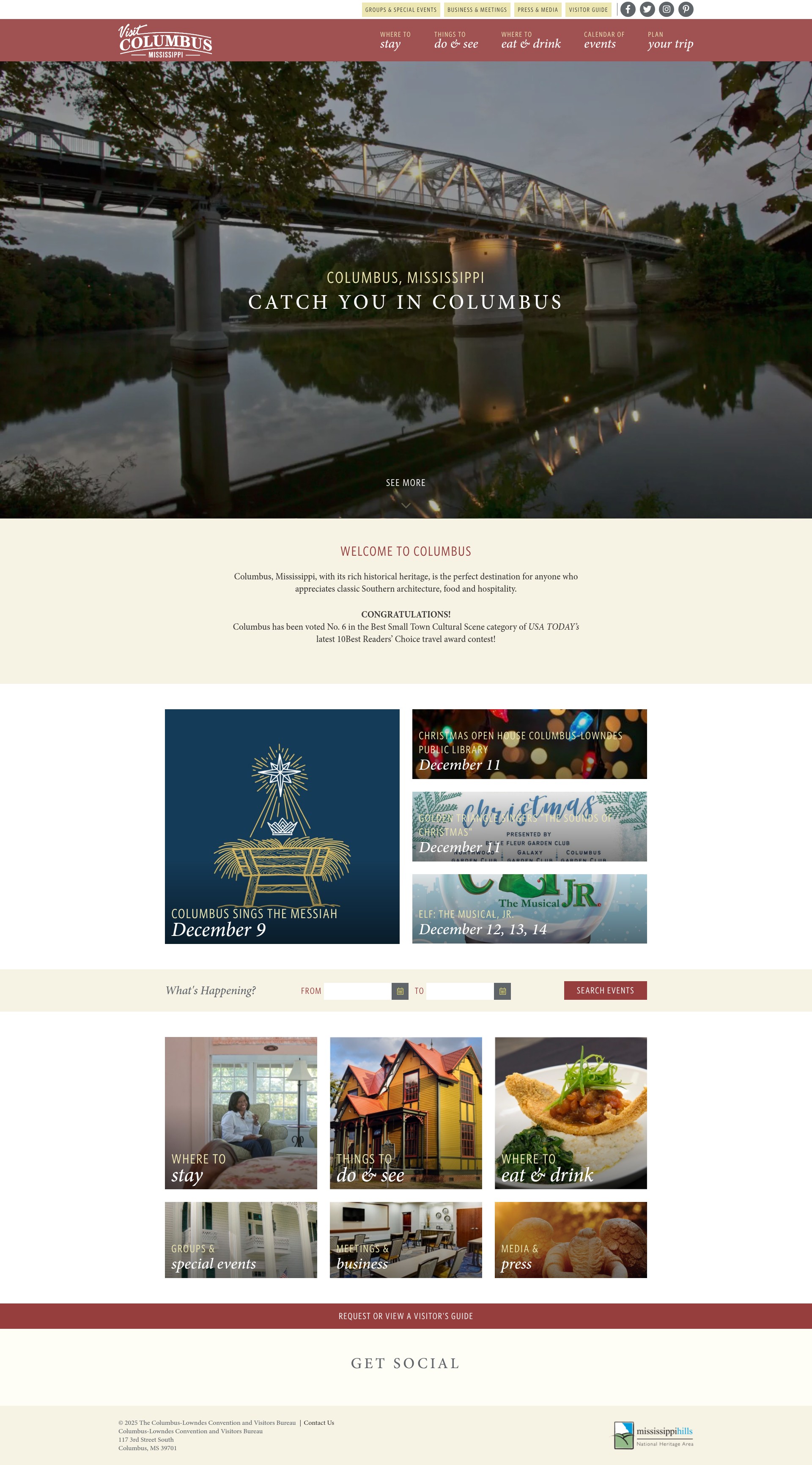 Screenshot of visitcolumbusms.org
