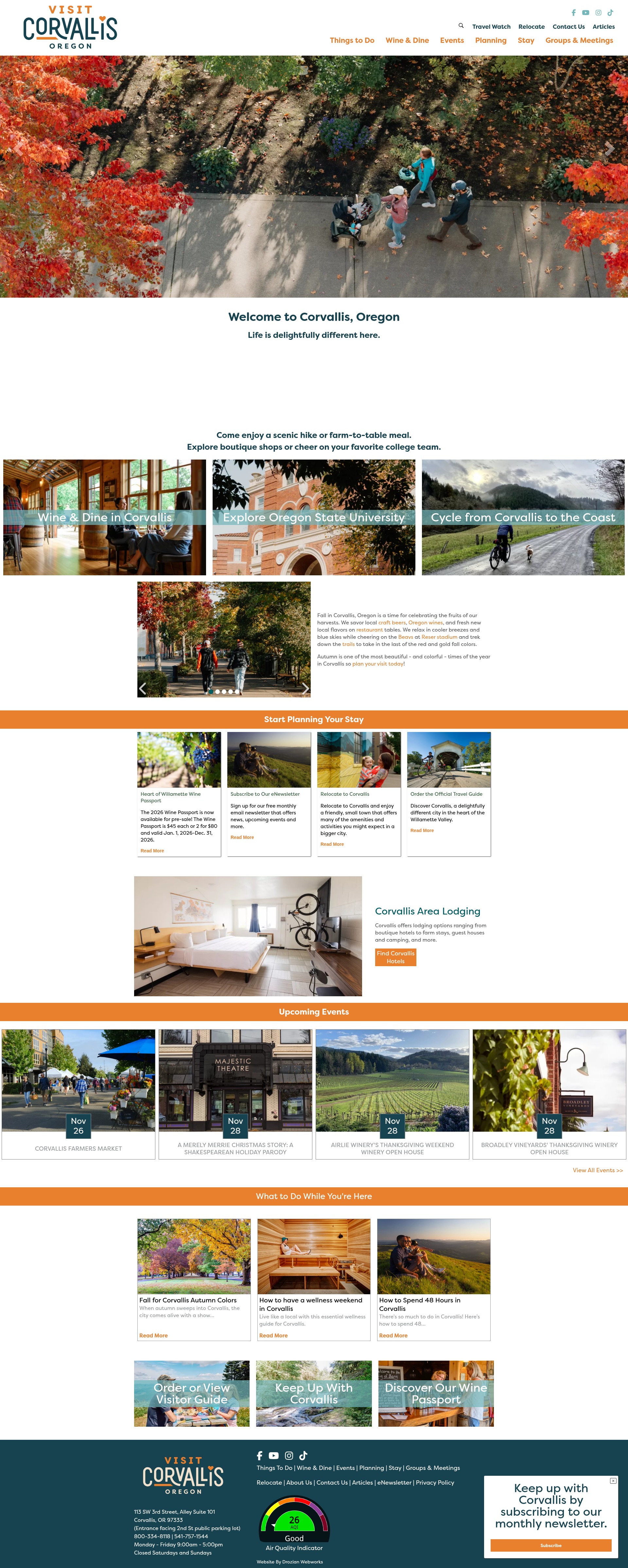 Screenshot of visitcorvallis.com