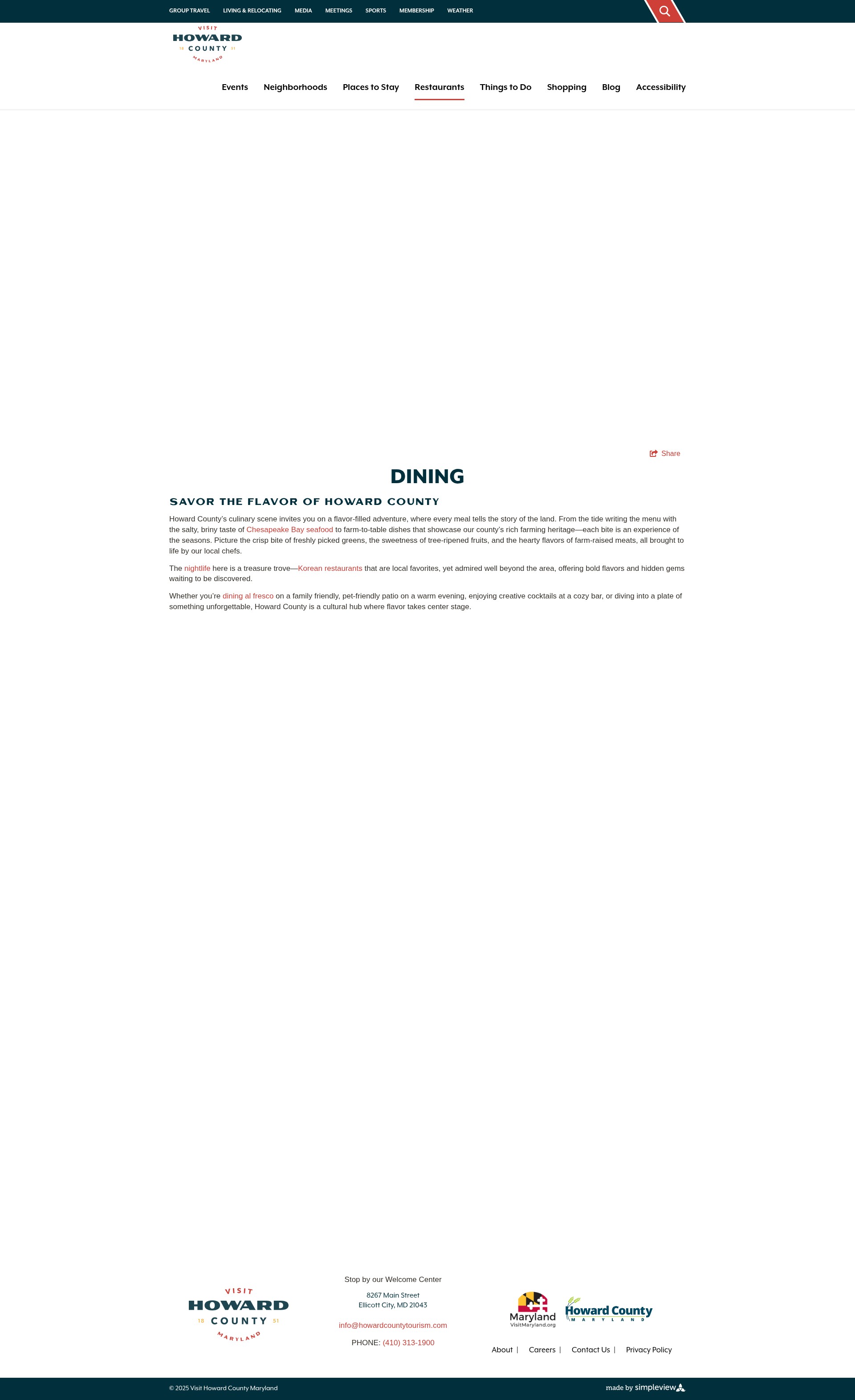Screenshot of visithowardcounty.com