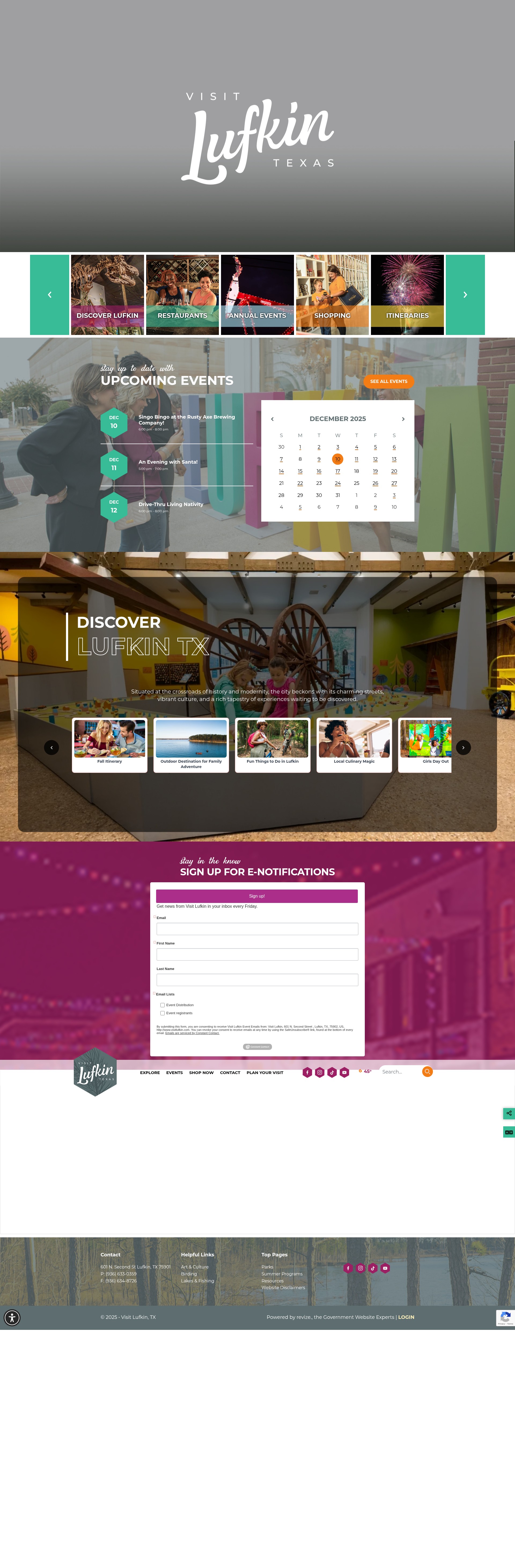 Screenshot of visitlufkin.com
