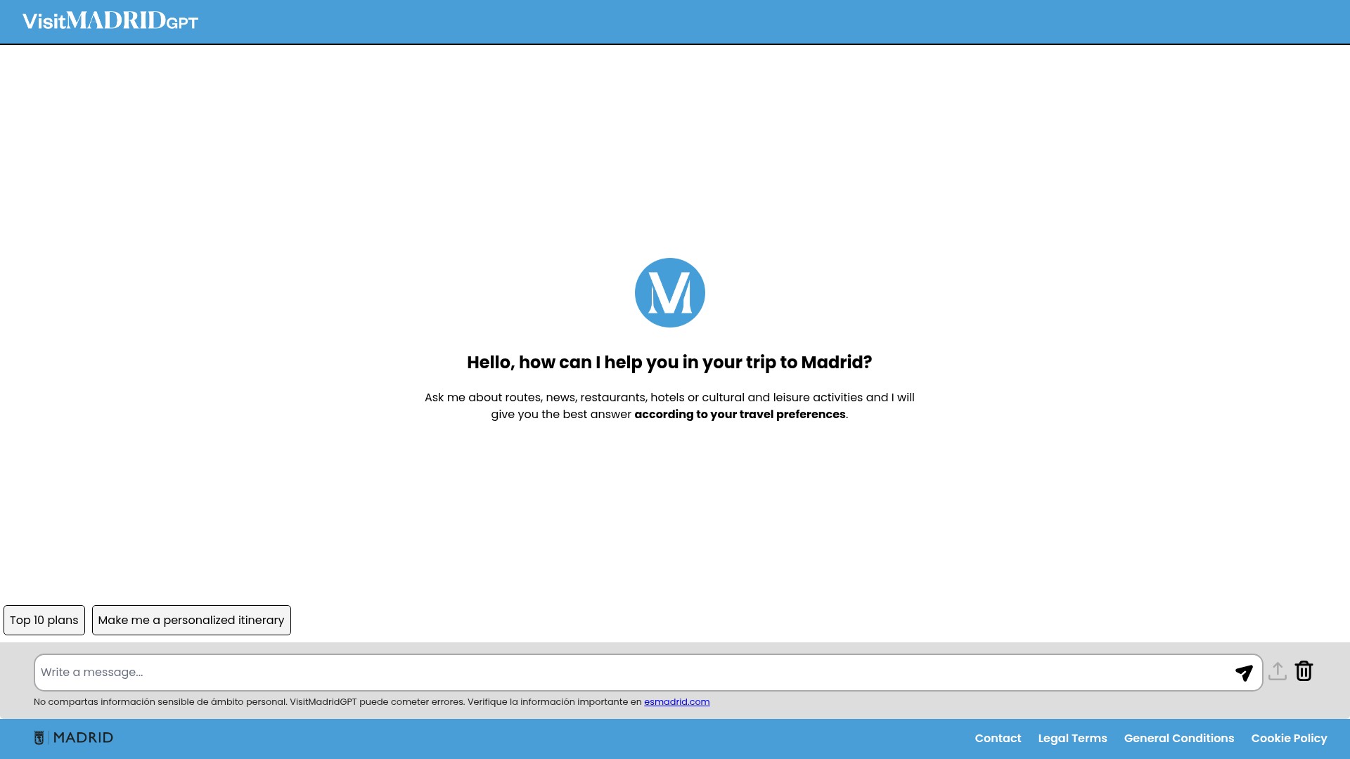 Screenshot of visitmadridgpt.esmadrid.com