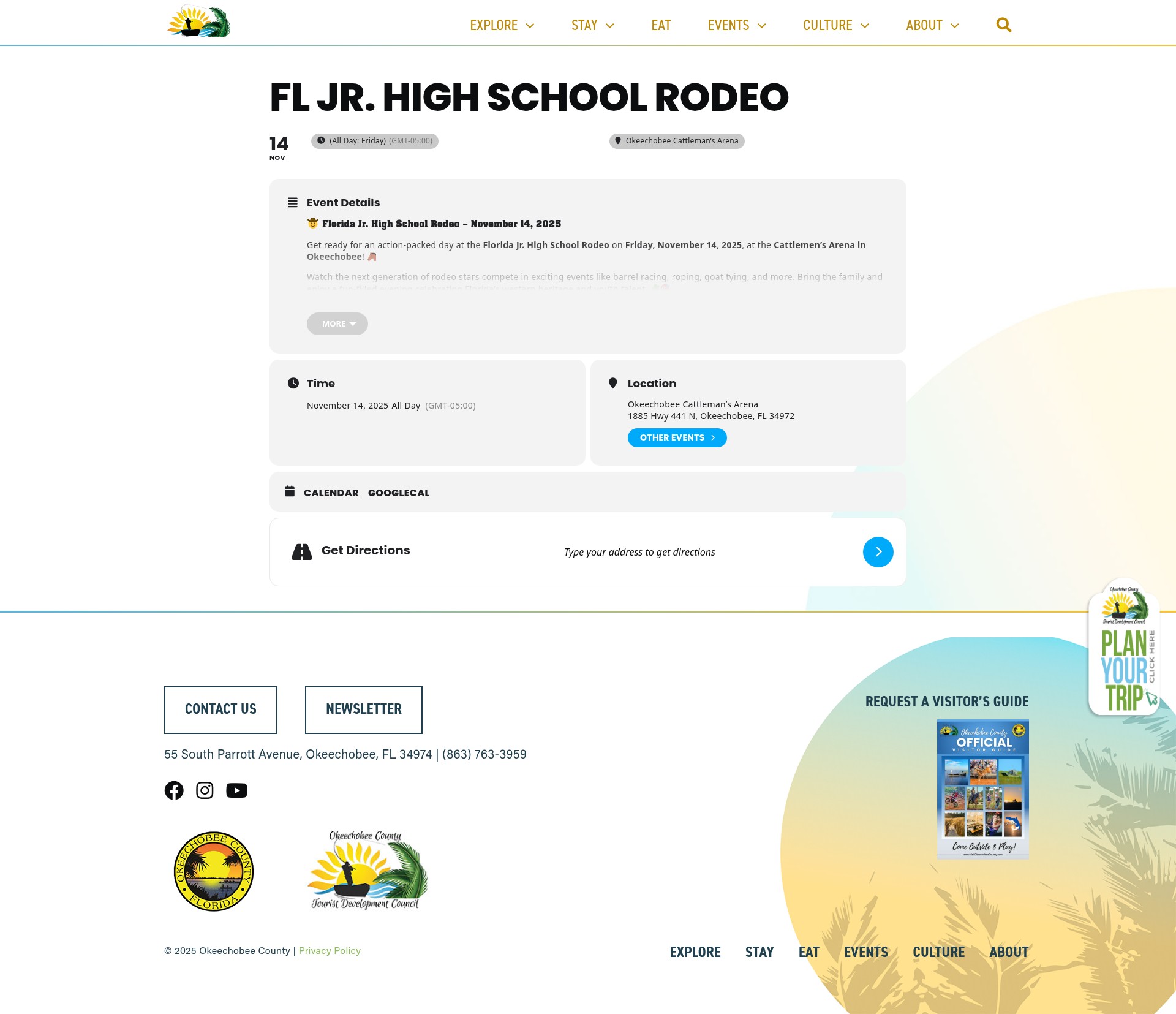 Screenshot of visitokeechobeecounty.com