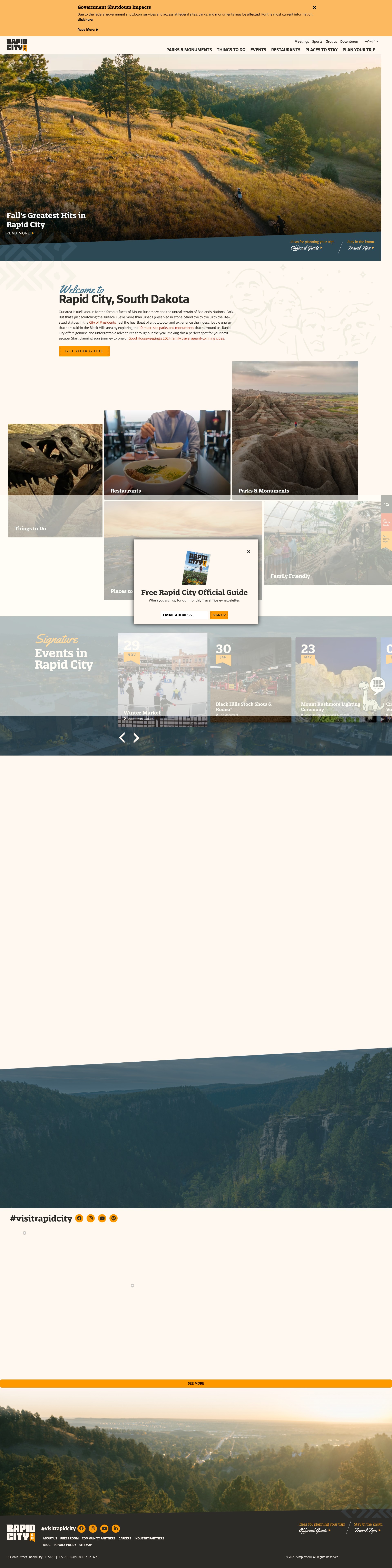 Screenshot of visitrapidcity.com