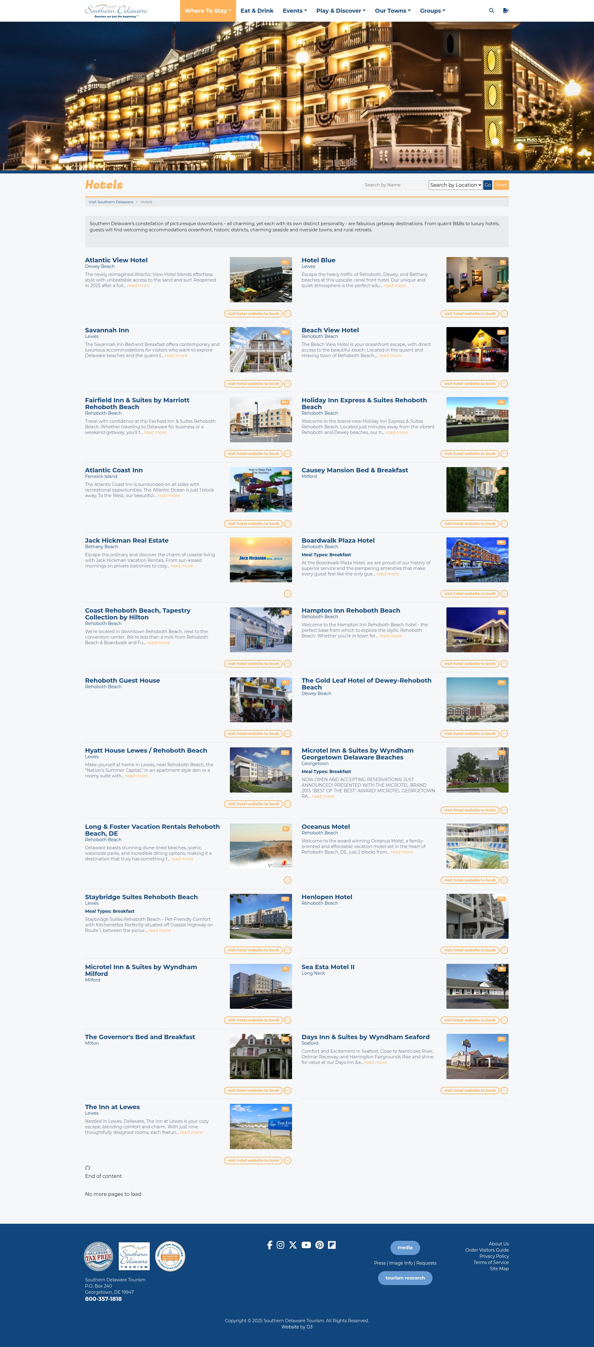 Screenshot of visitsoutherndelaware.com