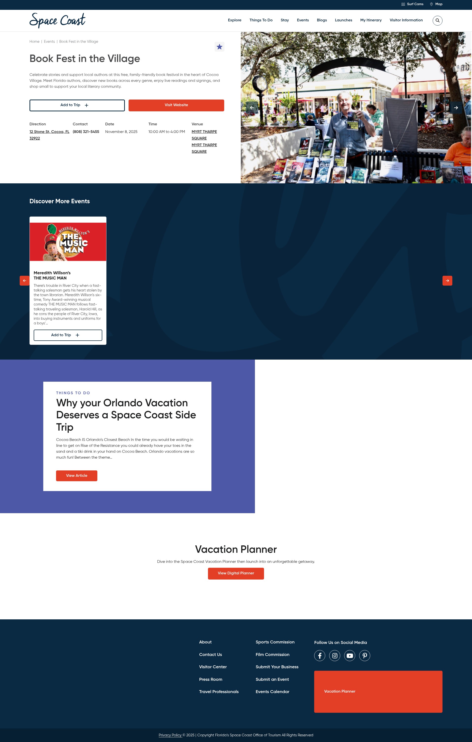 Screenshot of visitspacecoast.com