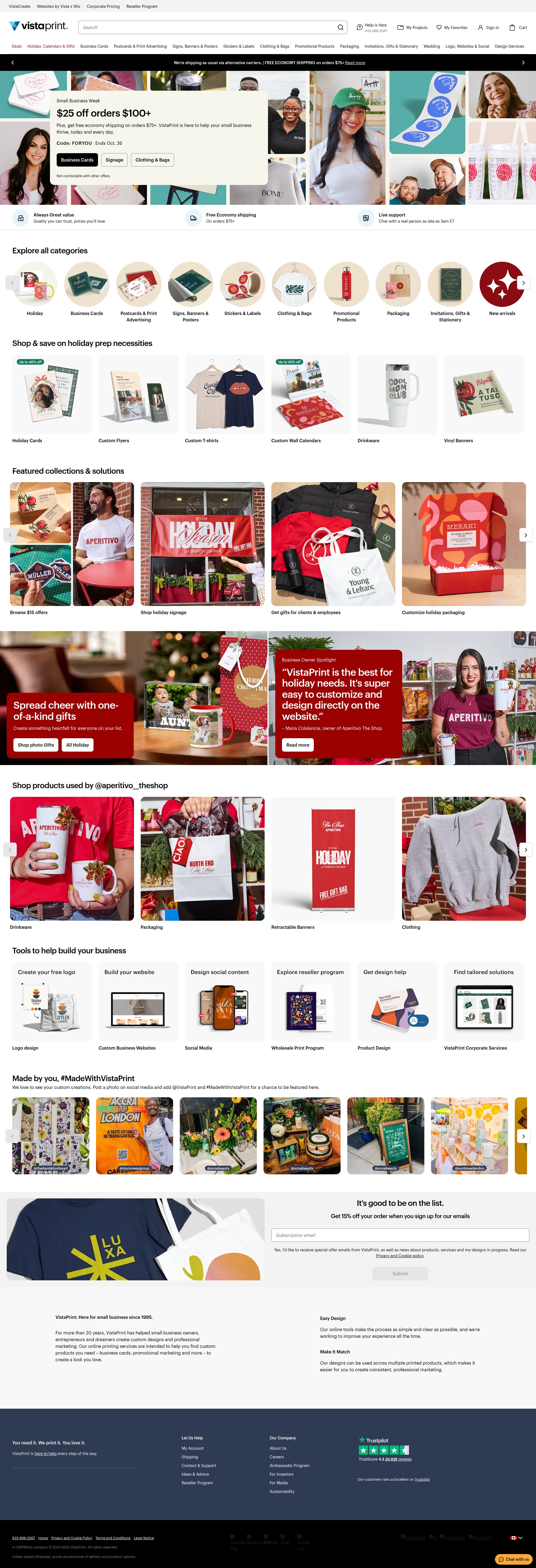 Screenshot of vistaprint.ca