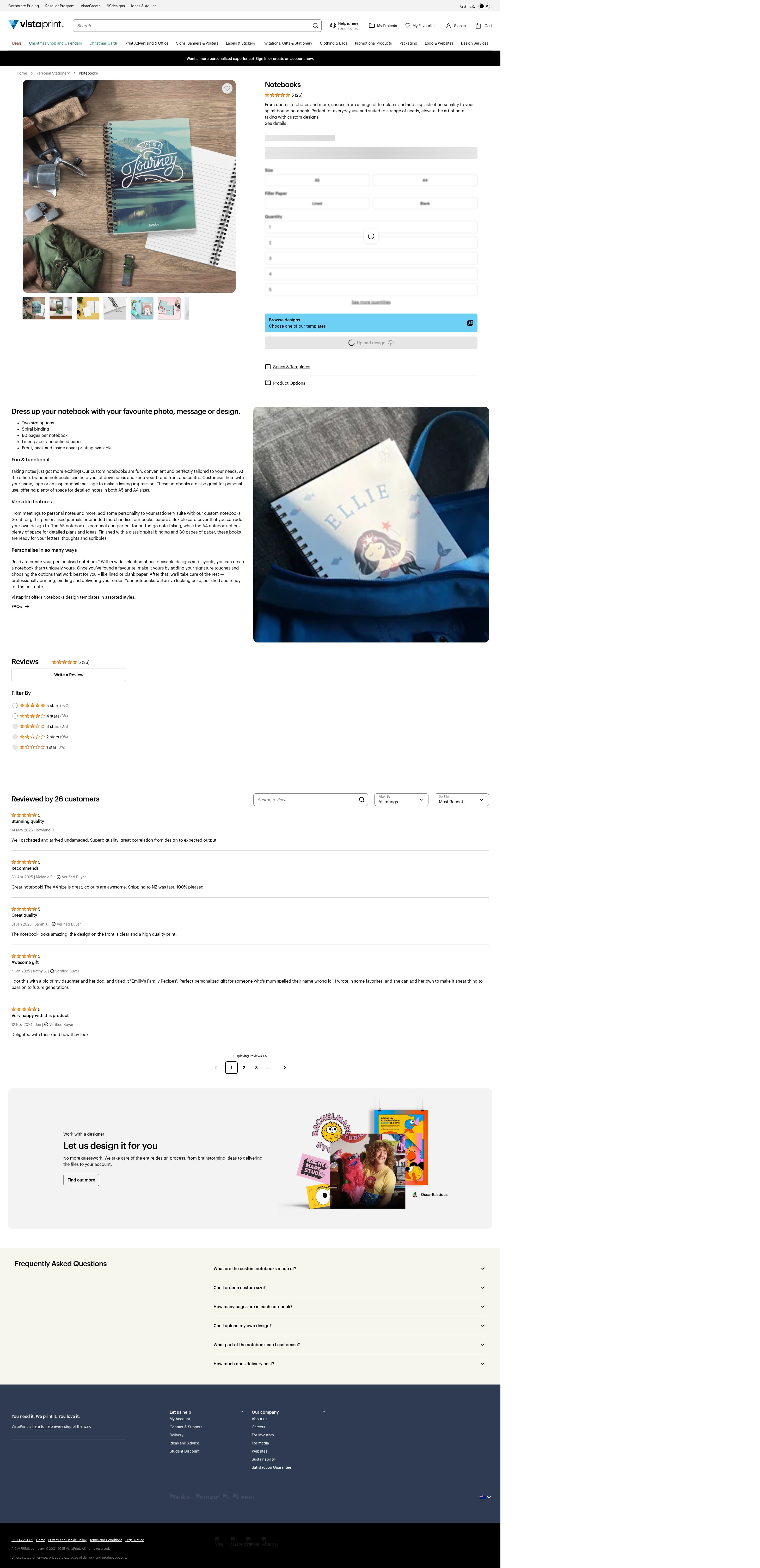 Screenshot of vistaprint.co.nz