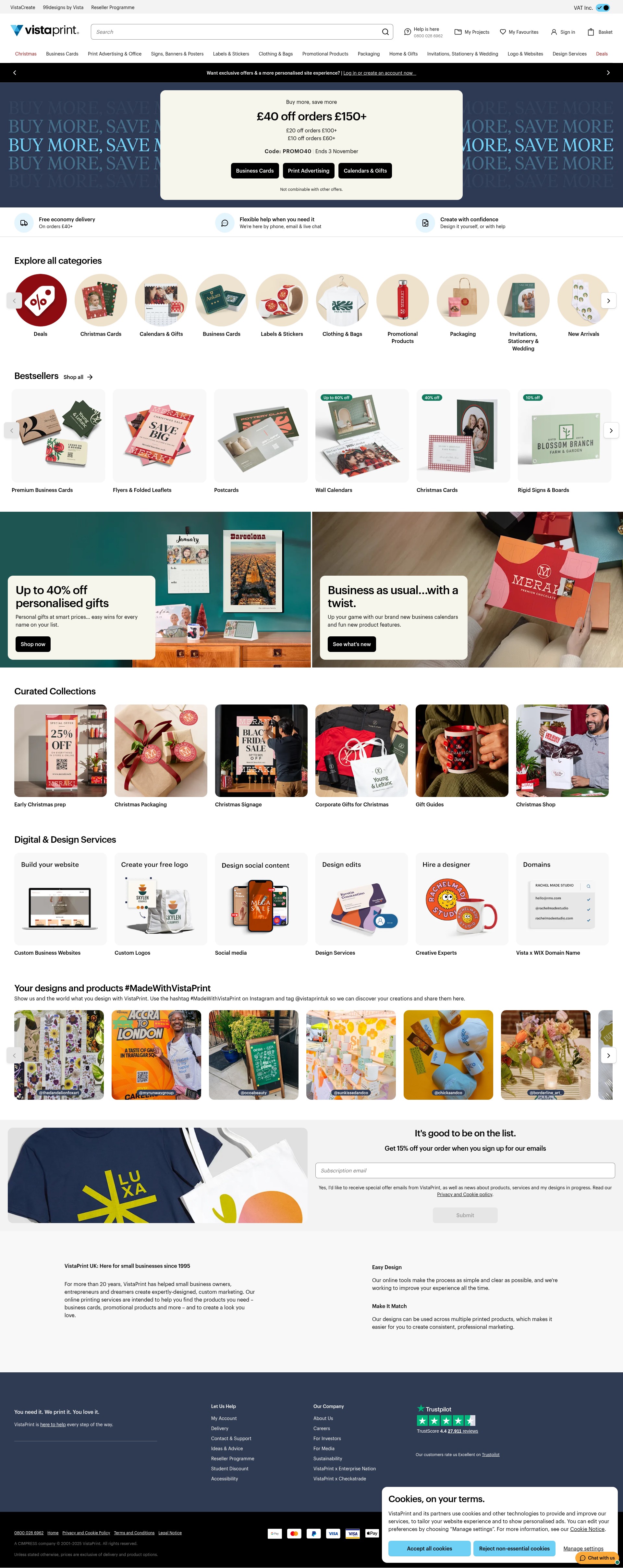 Screenshot of vistaprint.co.uk