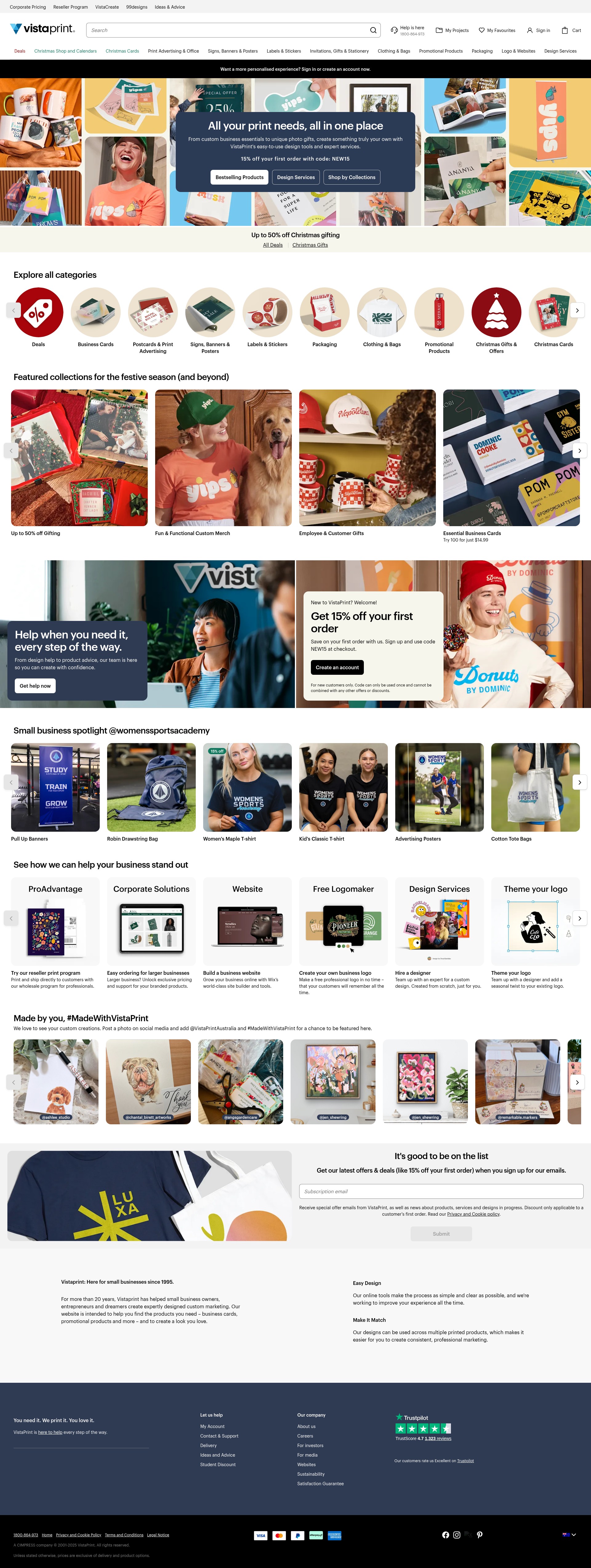 Screenshot of vistaprint.com.au