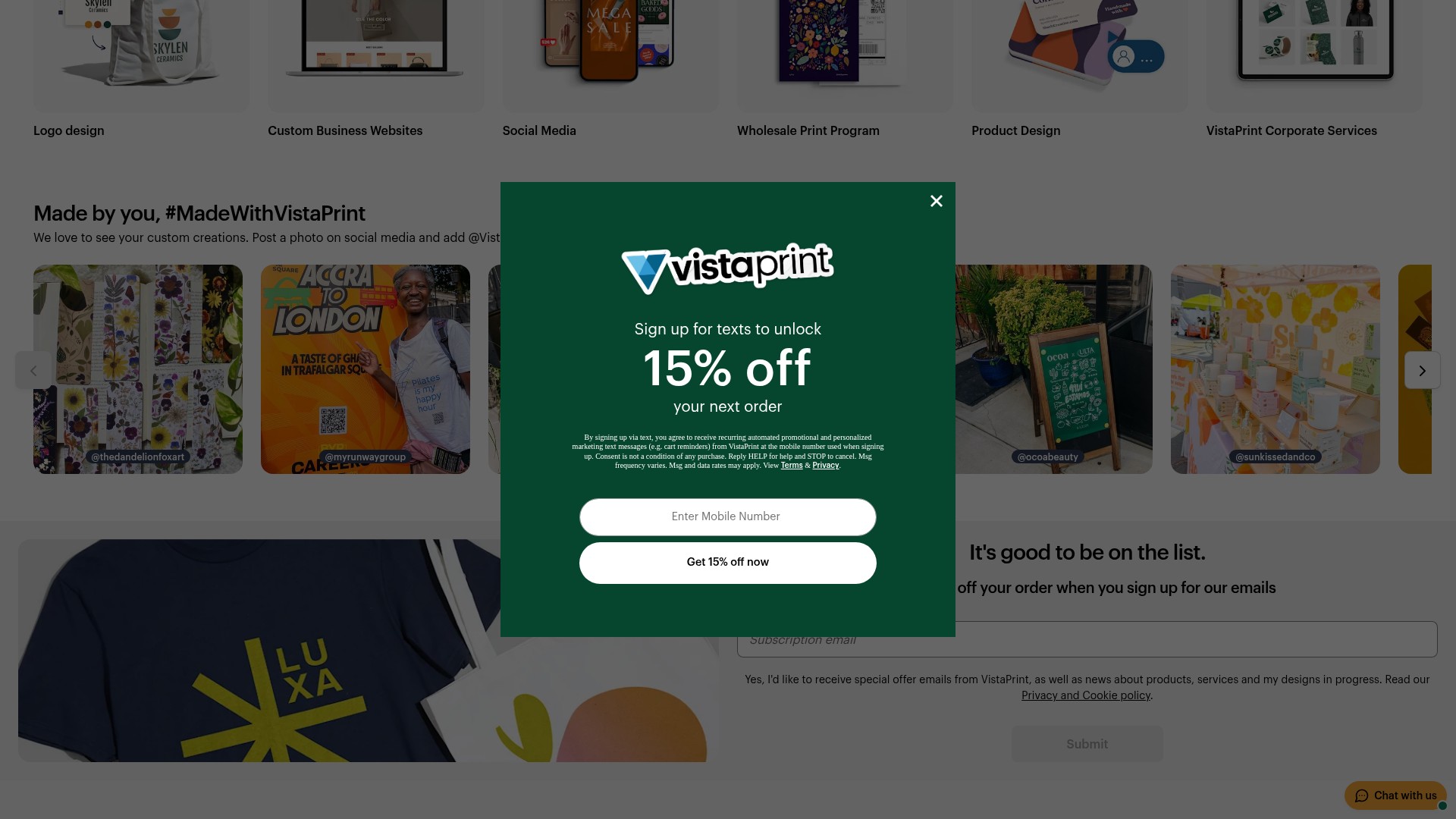 Screenshot of vistaprint.com