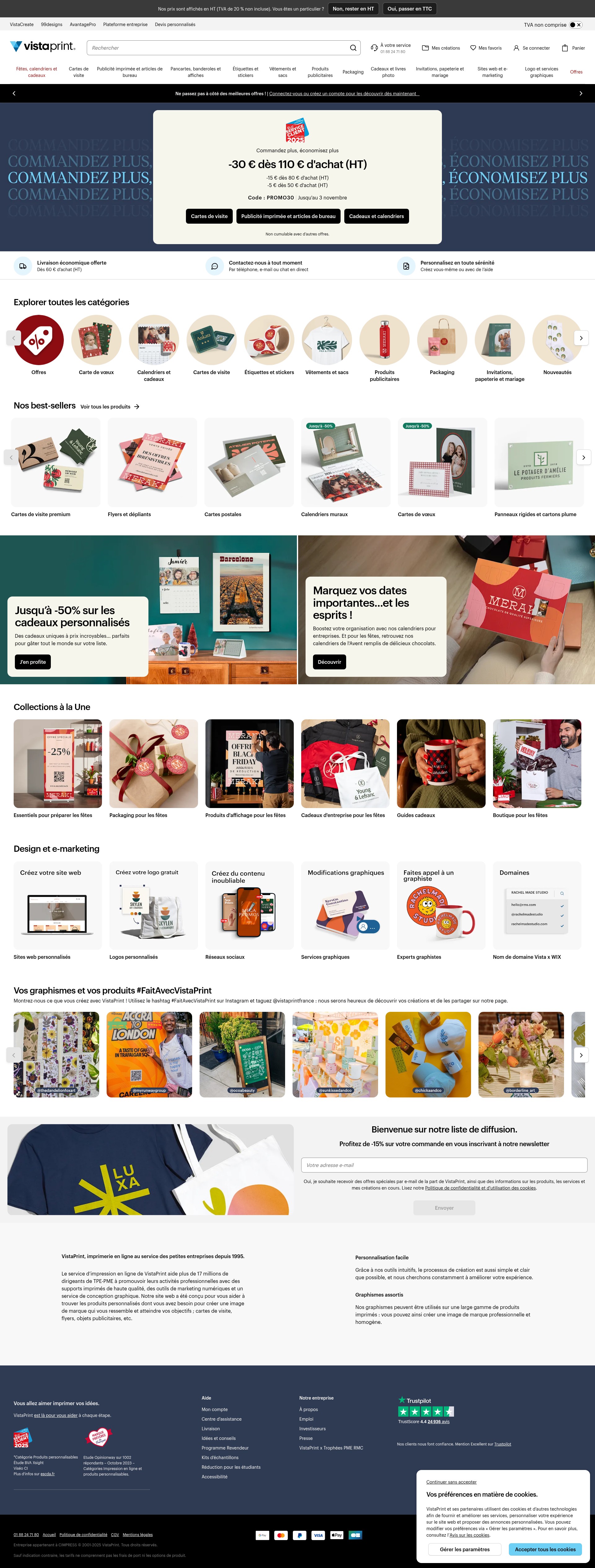 Screenshot of vistaprint.fr