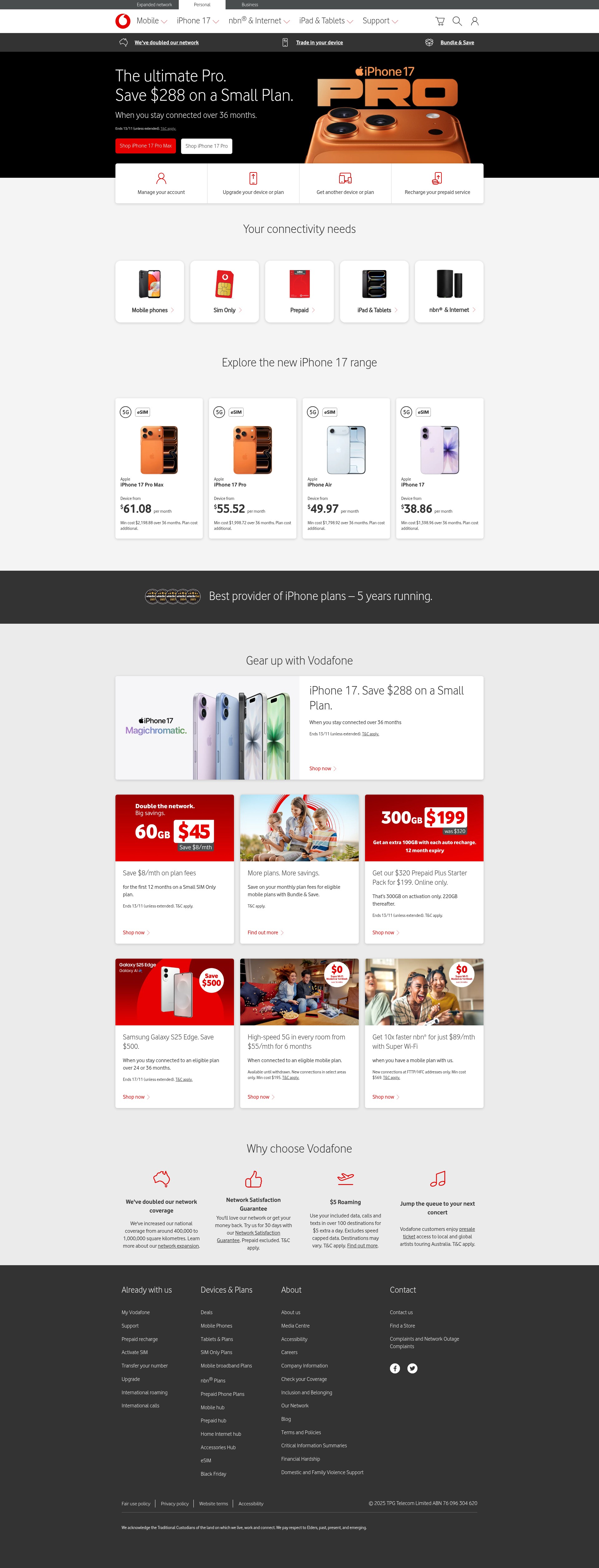 Screenshot of vodafone.com.au