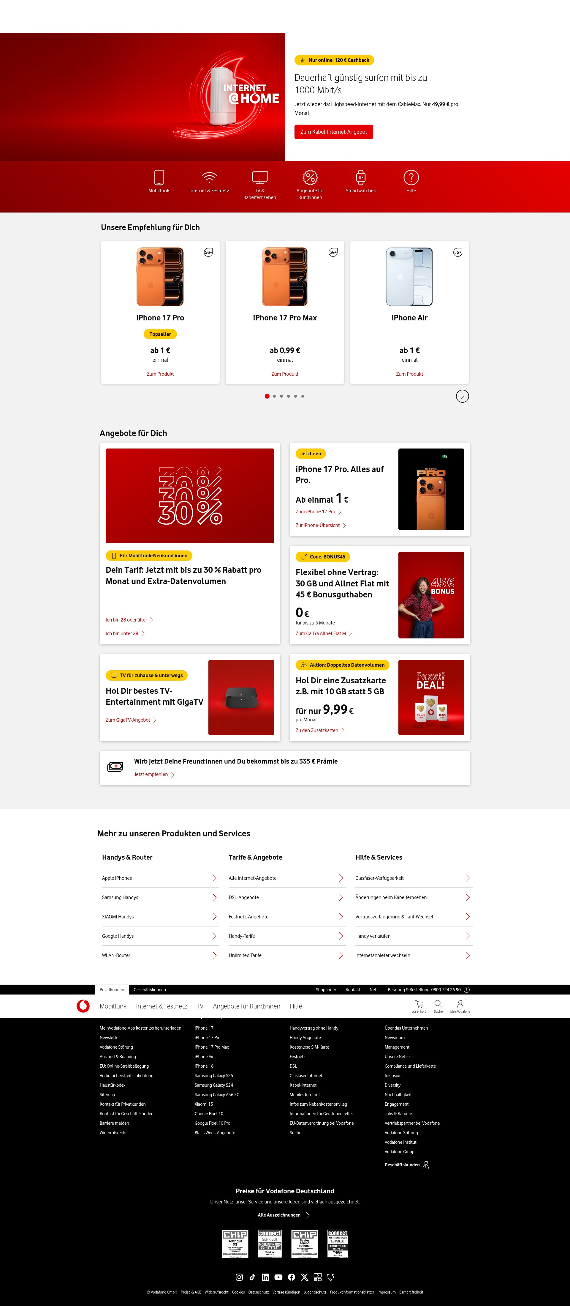 Screenshot of vodafone.de