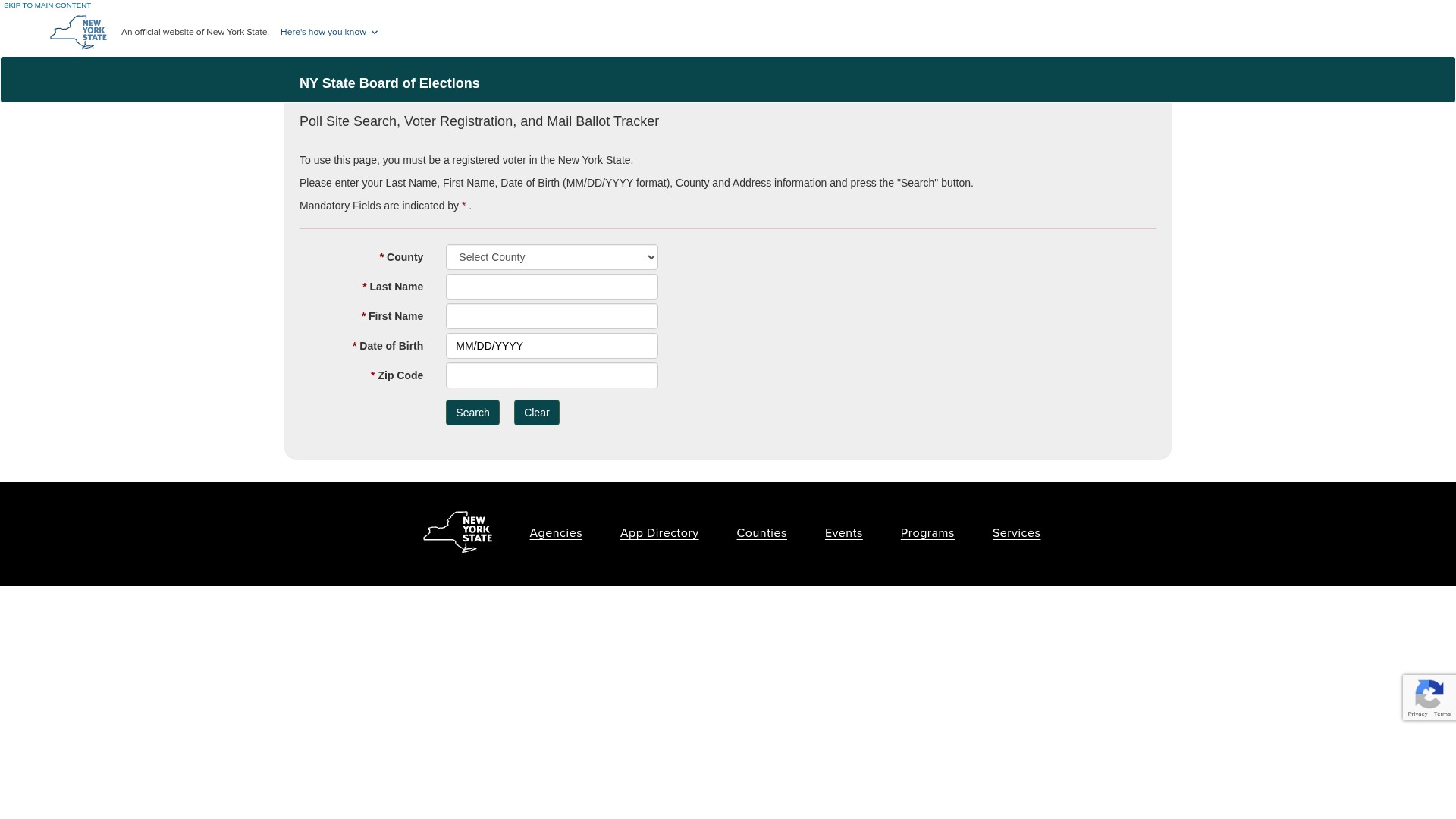 Screenshot of voterlookup.elections.ny.gov