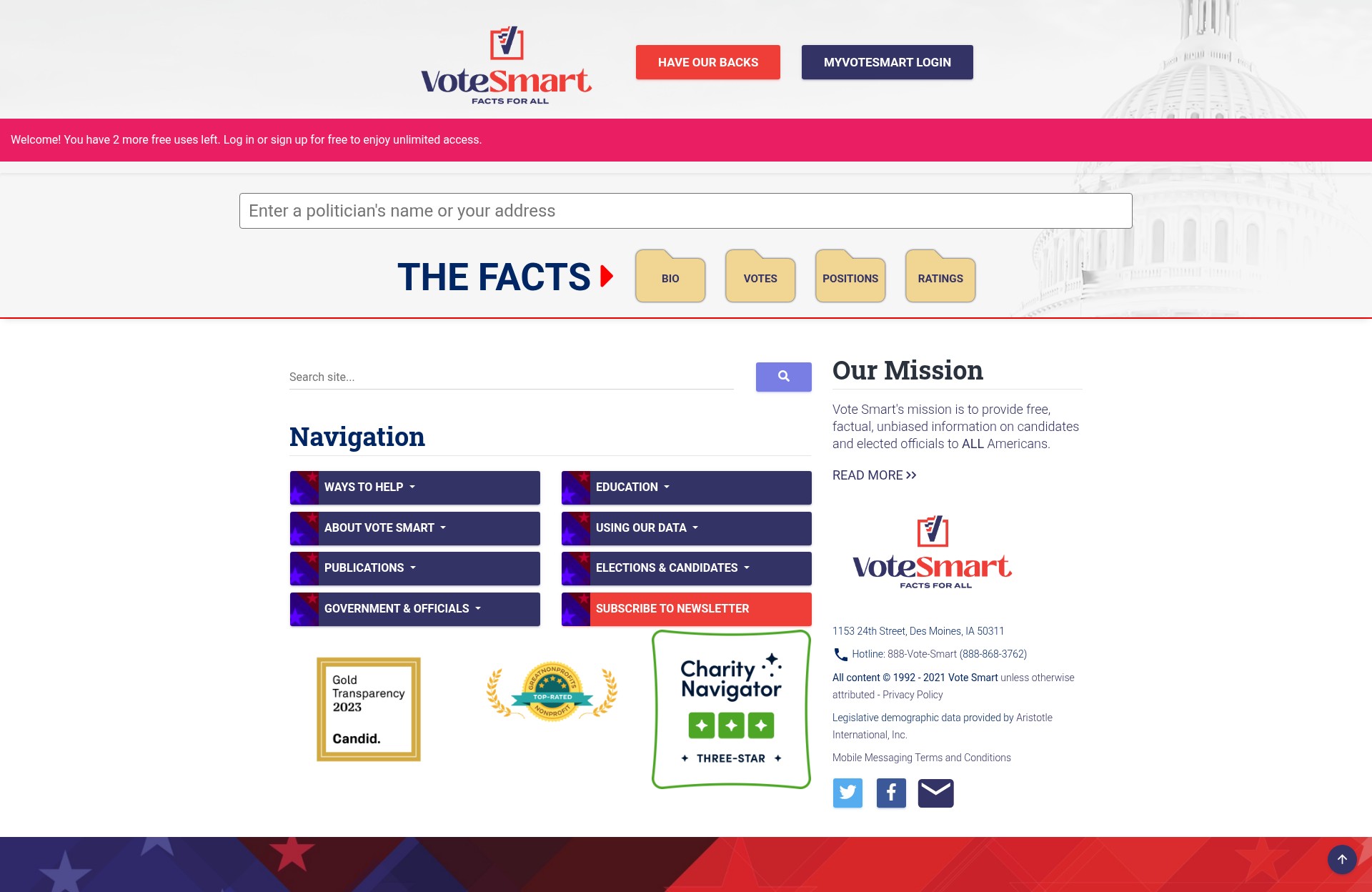 Screenshot of votesmart.org