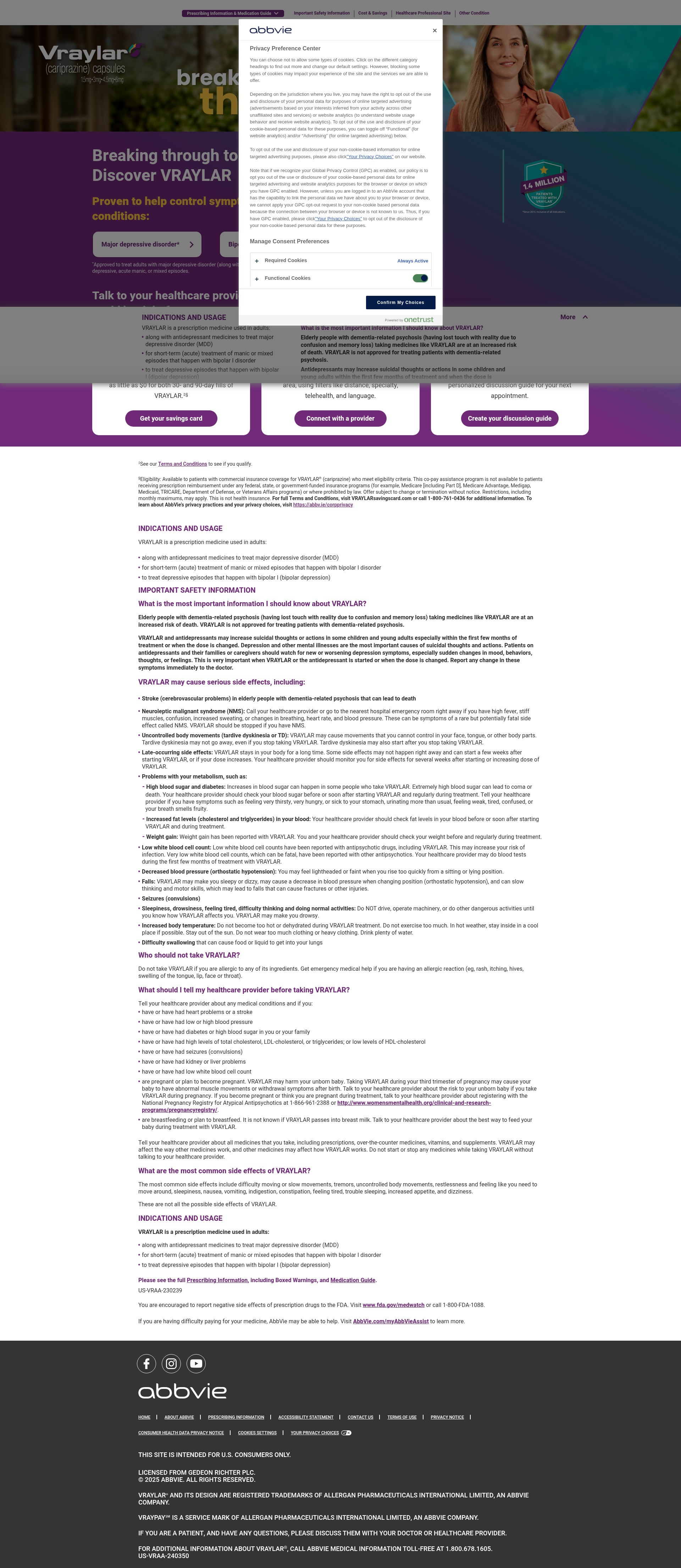 Screenshot of vraylar.com