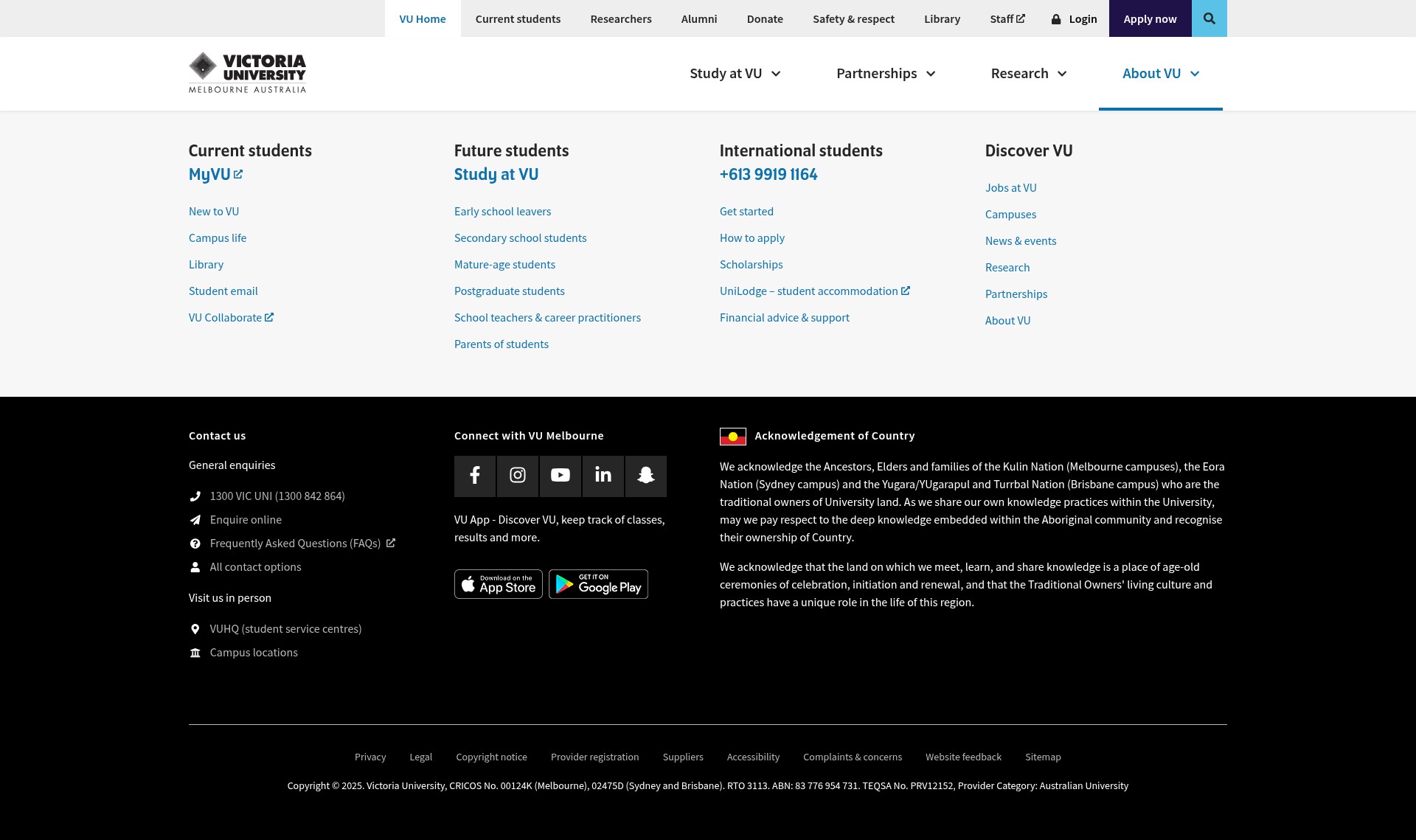 Screenshot of vu.edu.au