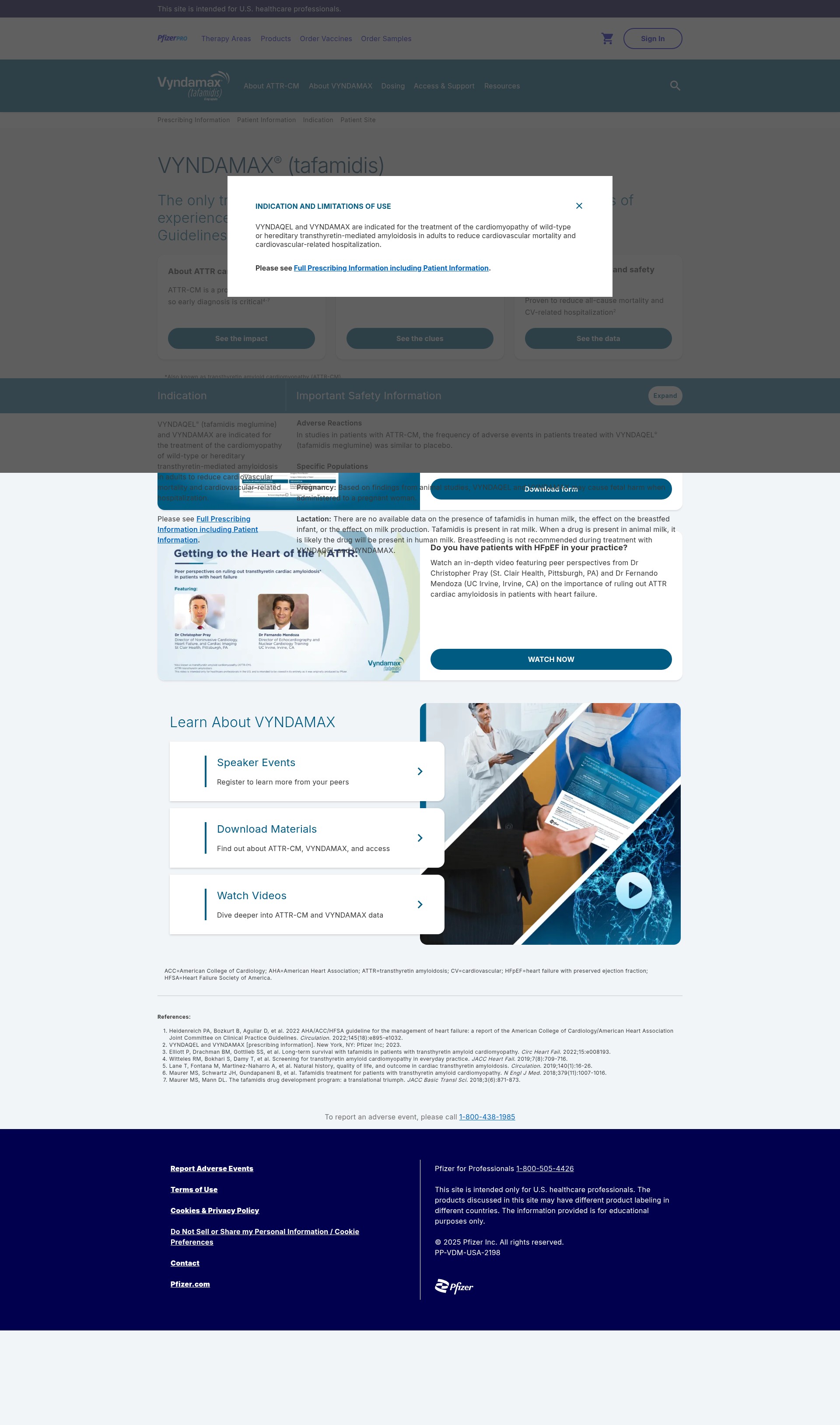 Screenshot of vyndamax.pfizerpro.com