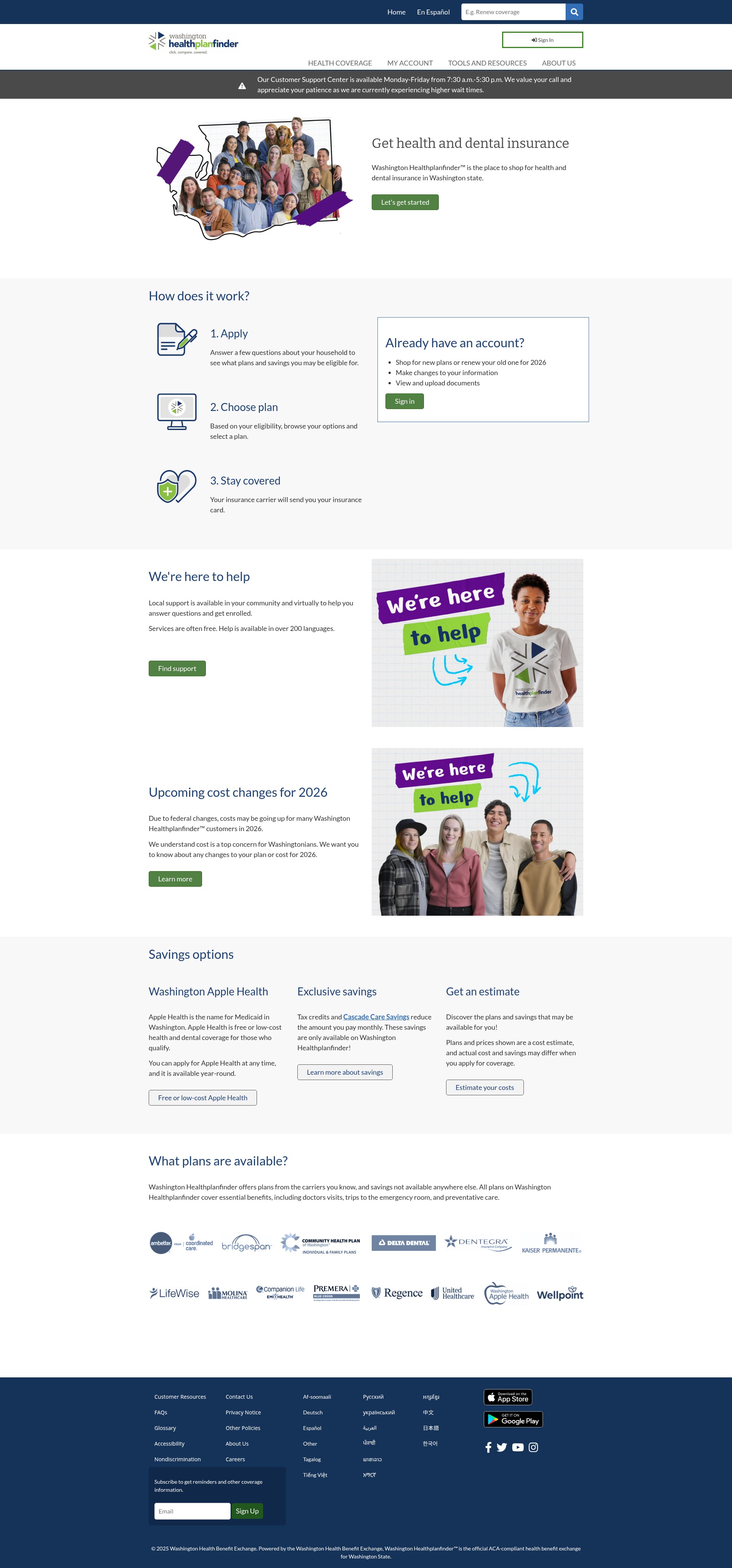 Screenshot of wahealthplanfinder.org