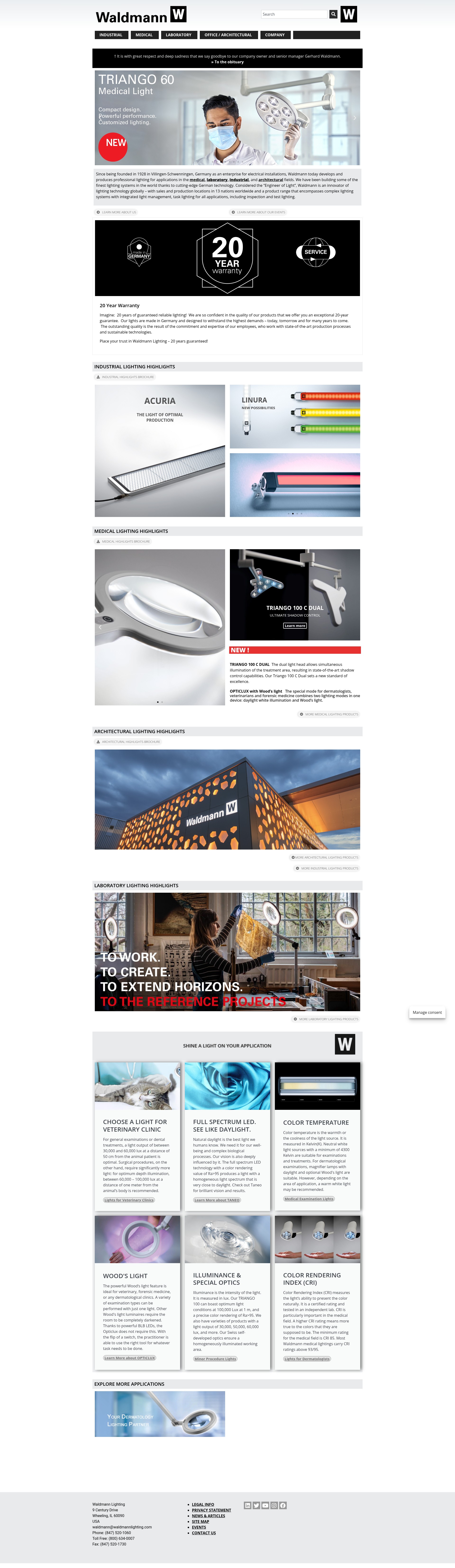 Screenshot of waldmannlighting.com