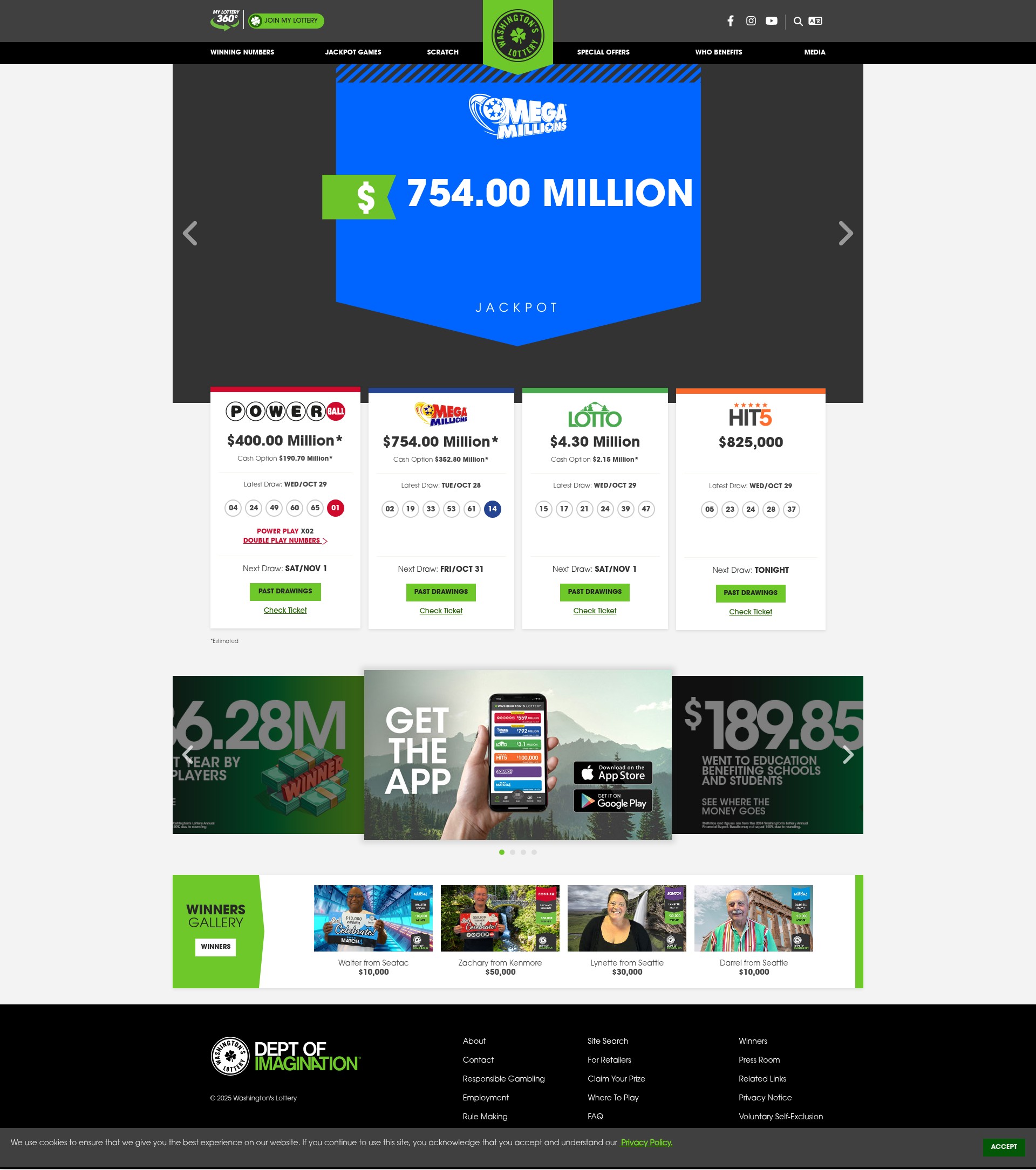 Screenshot of walottery.com
