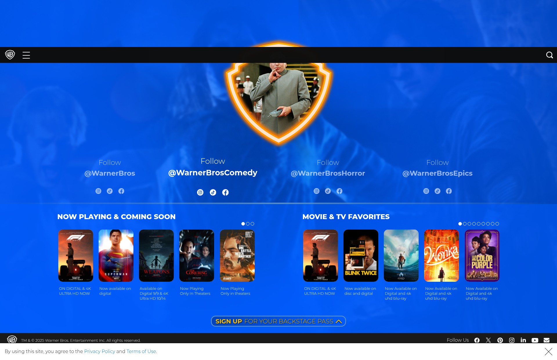 Screenshot of warnerbros.com