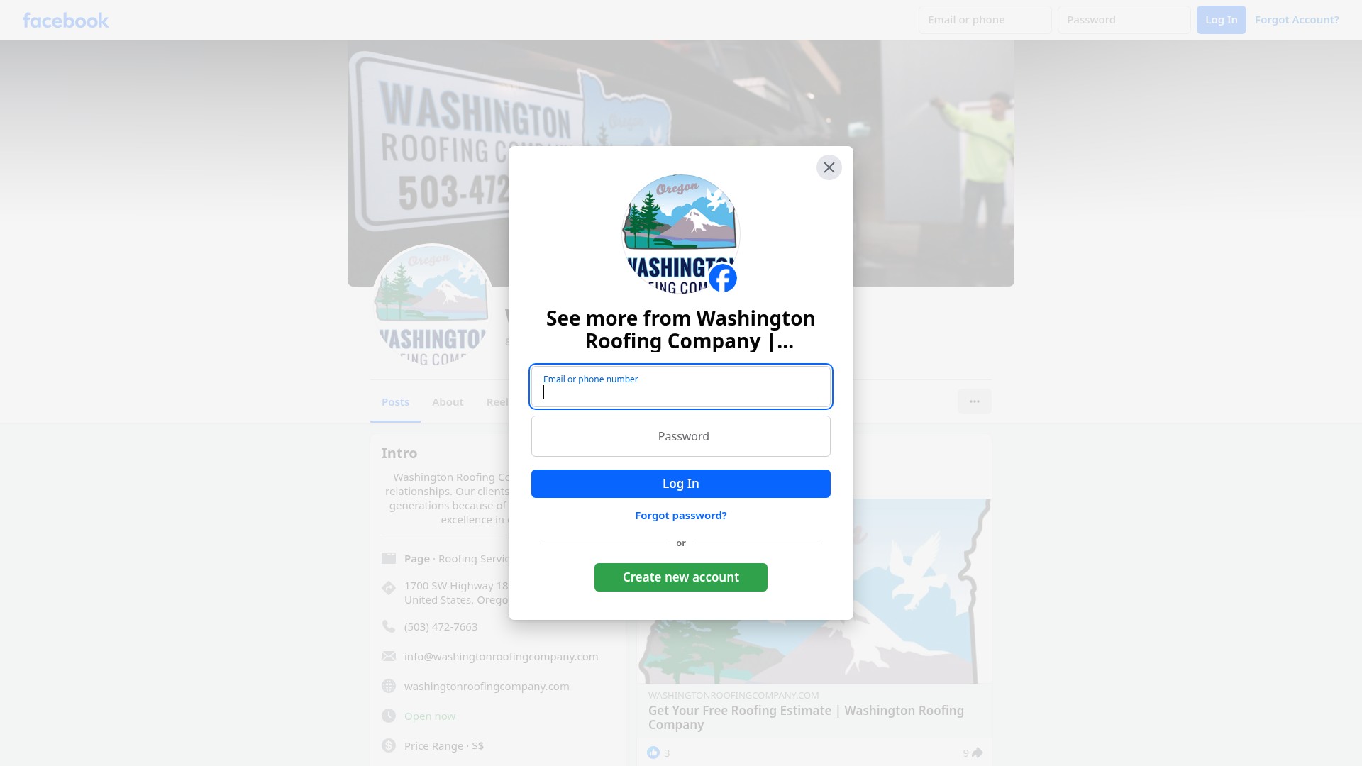 Screenshot of washingtonroofingcompany.com