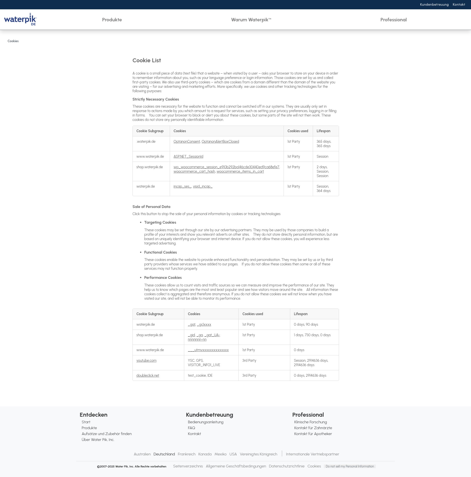 Screenshot of waterpik.de