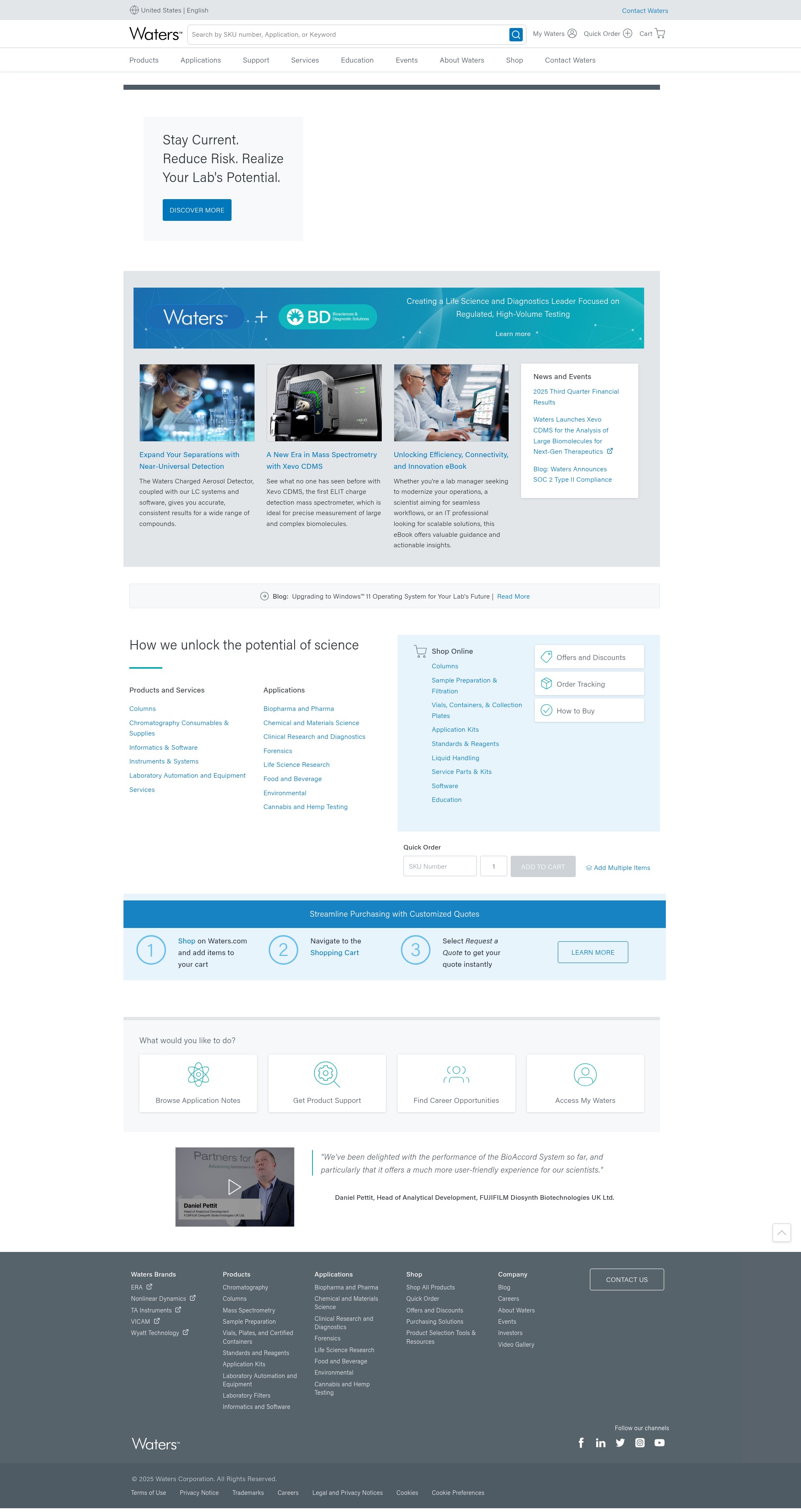 Screenshot of waters.com