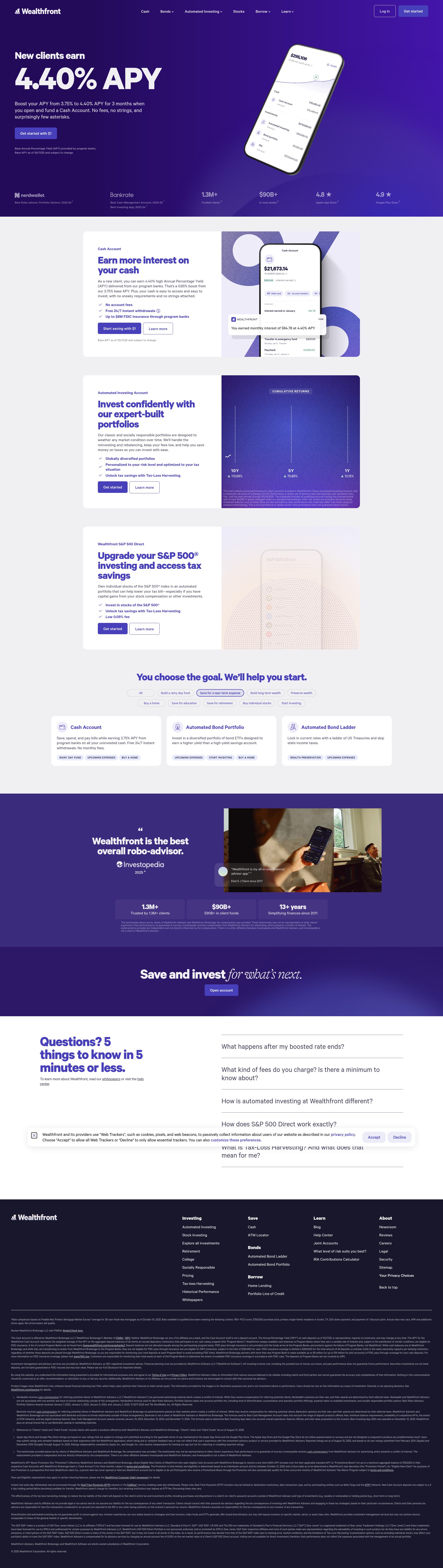Screenshot of wealthfront.com
