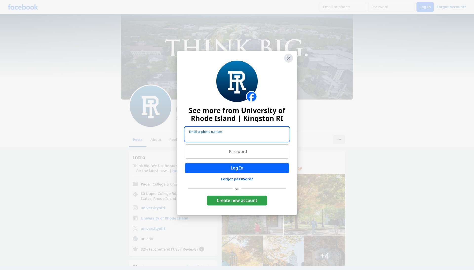 Screenshot of web.uri.edu