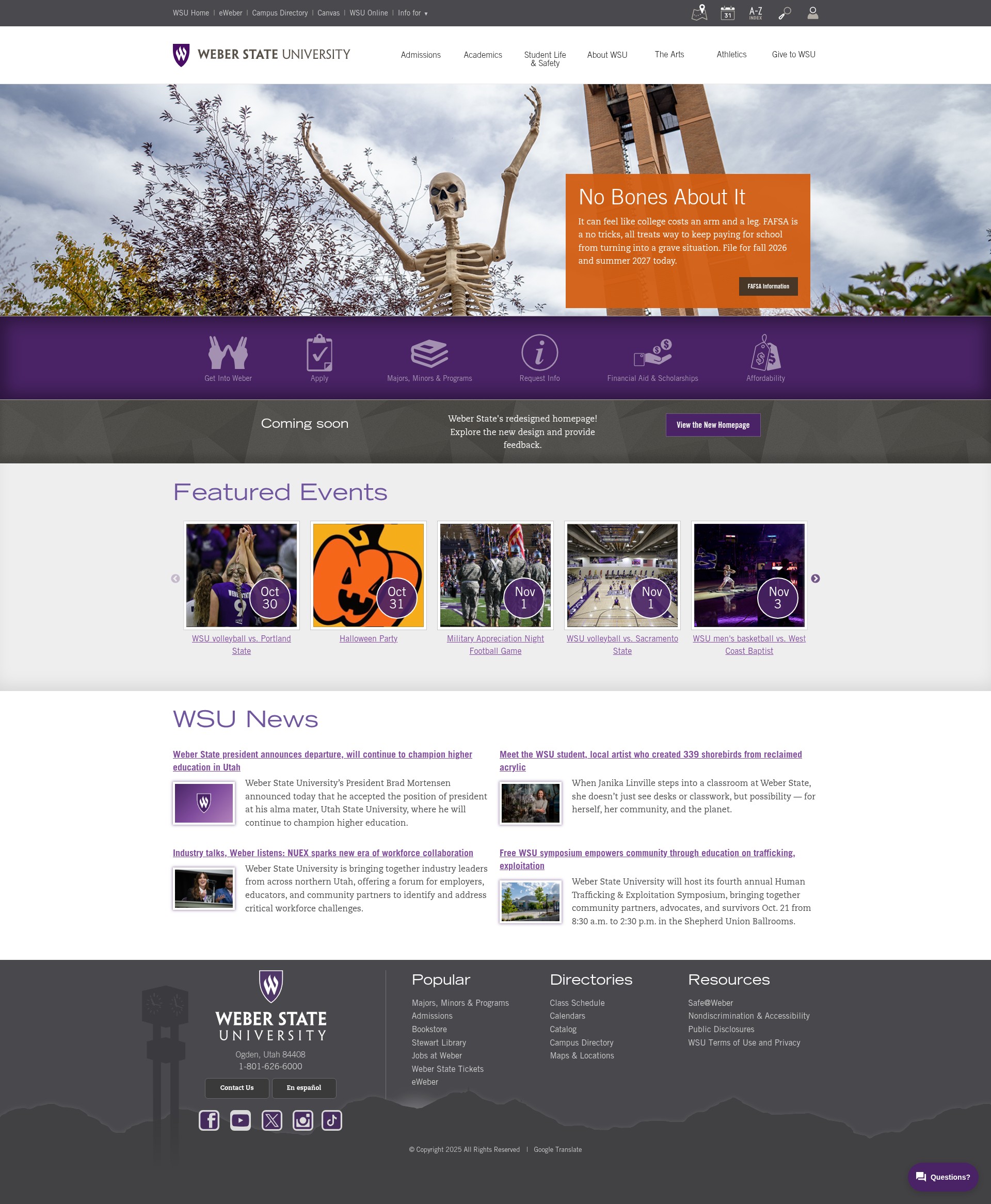 Screenshot of weber.edu