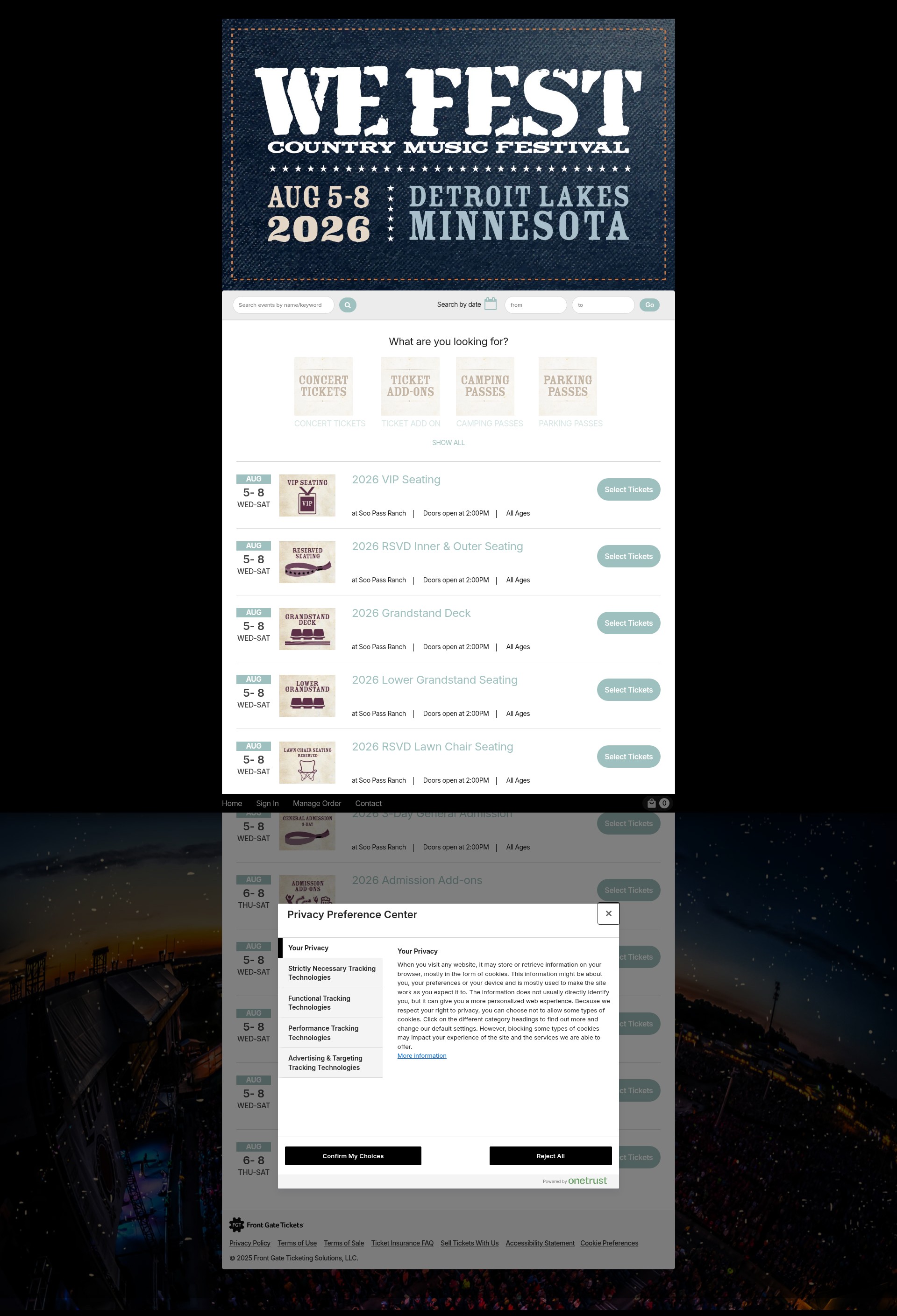 Screenshot of wefest.frontgatetickets.com