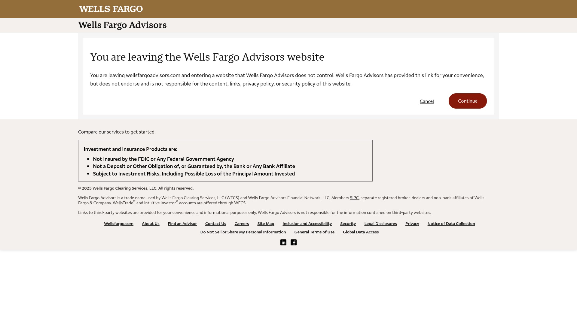 Screenshot of wellsfargoadvisors.com