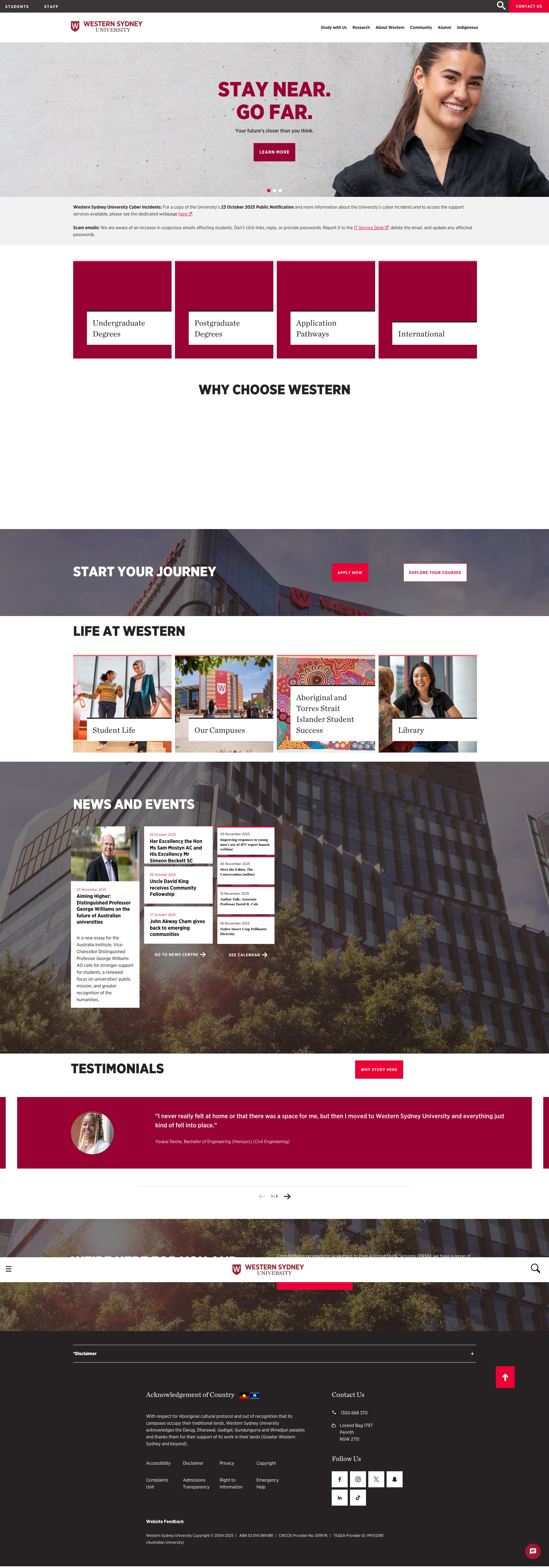 Screenshot of westernsydney.edu.au