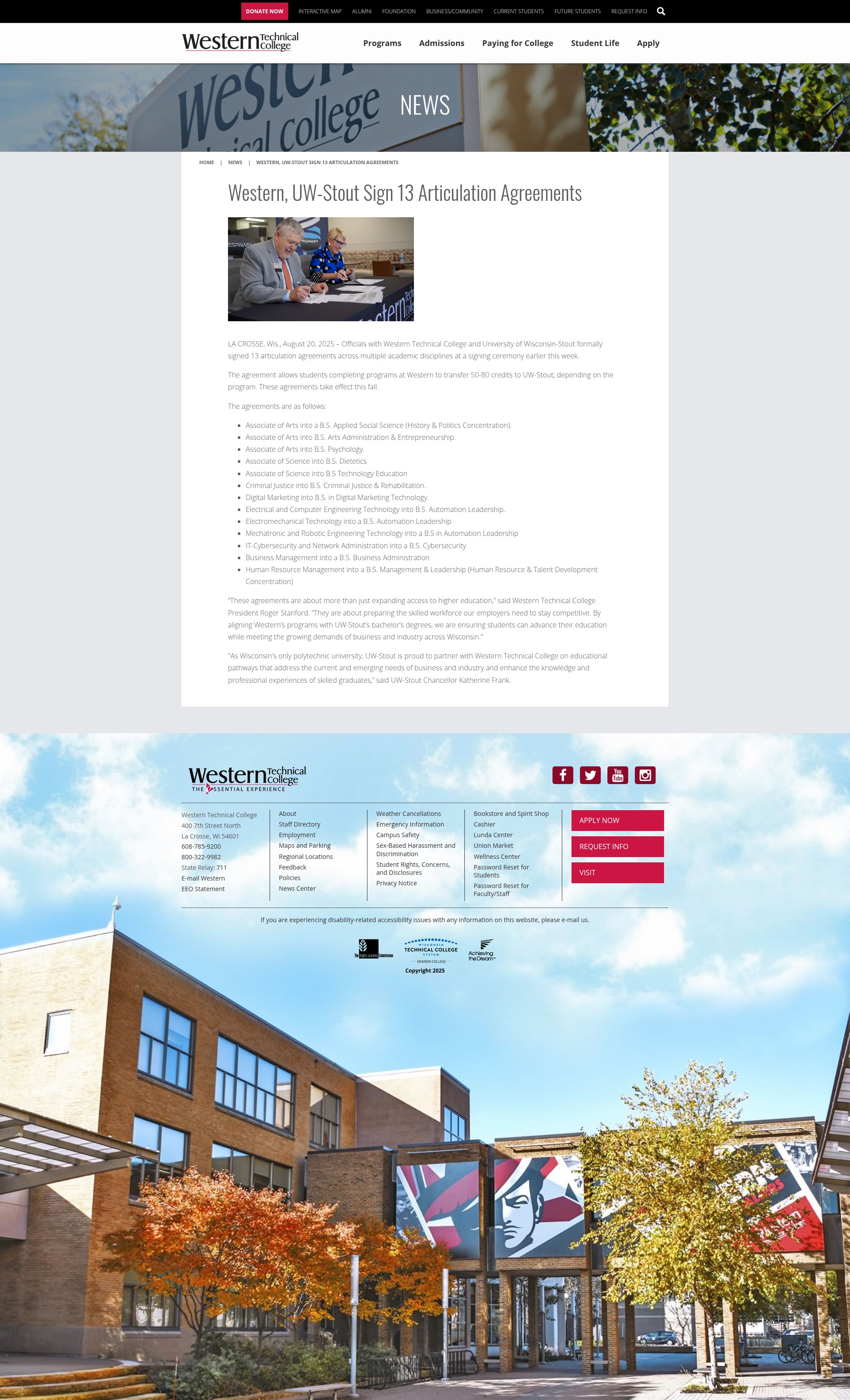 Screenshot of westerntc.edu