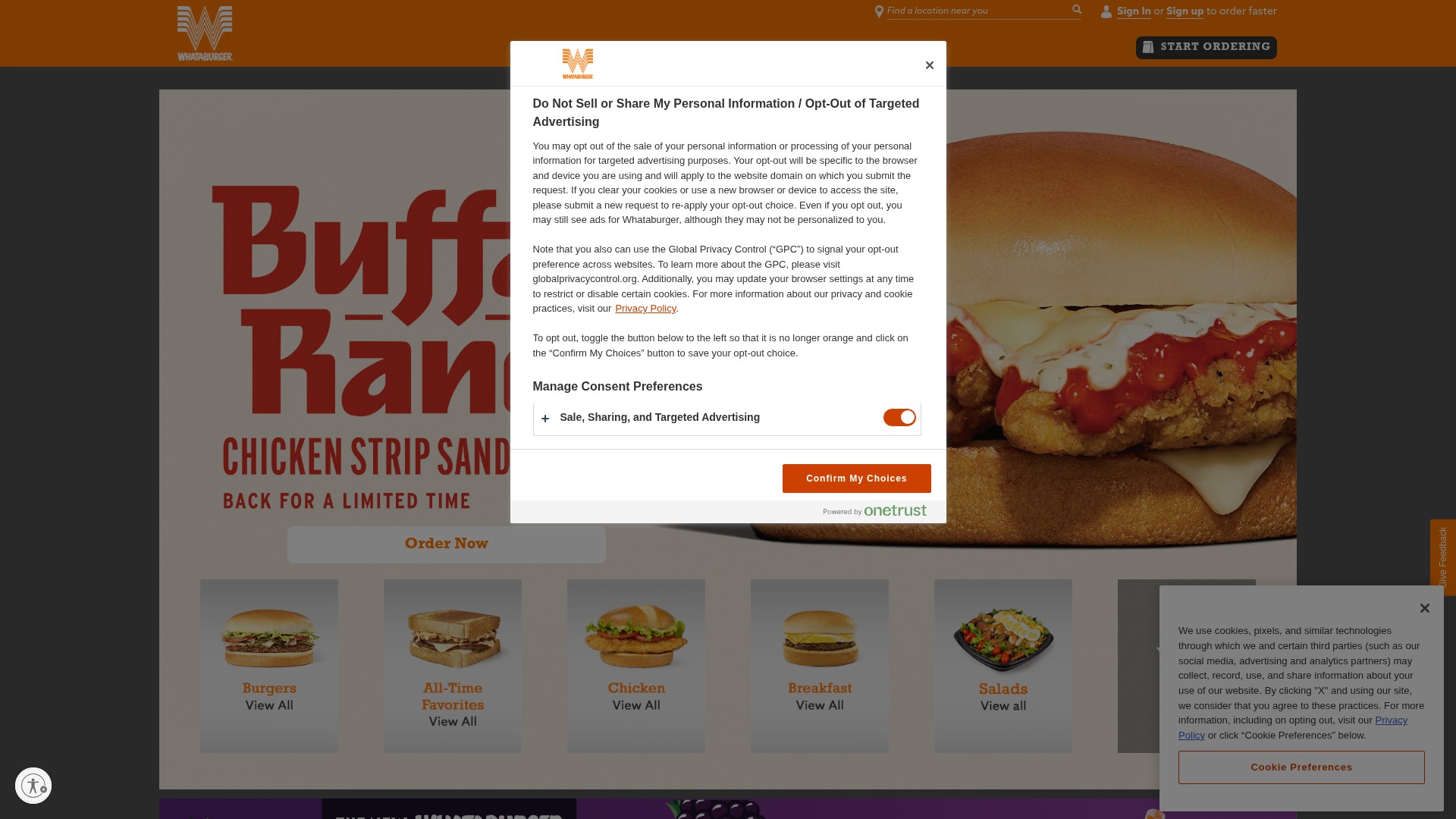 Screenshot of whataburger.com