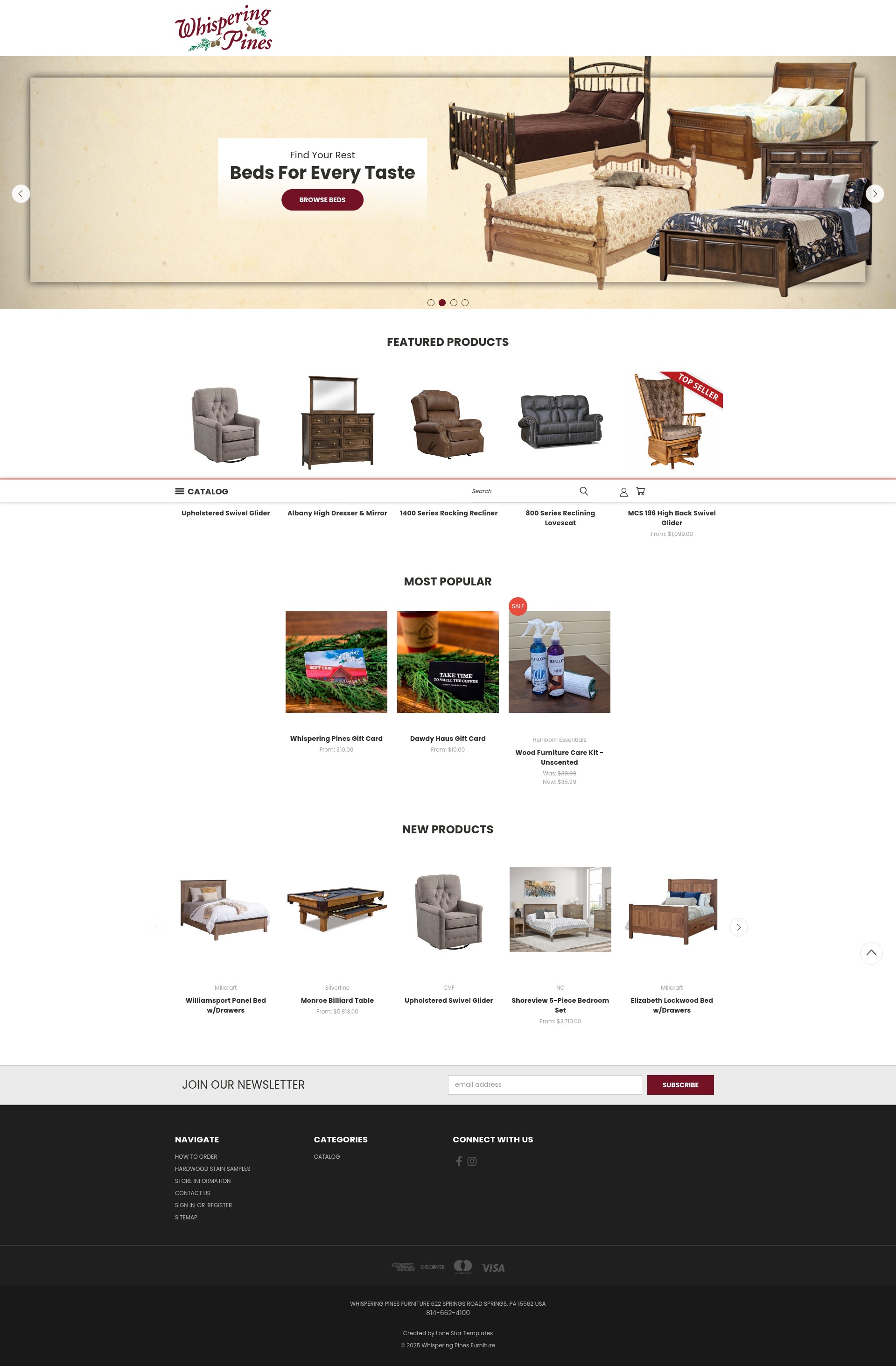 Screenshot of whisperingpinesfurniture.com