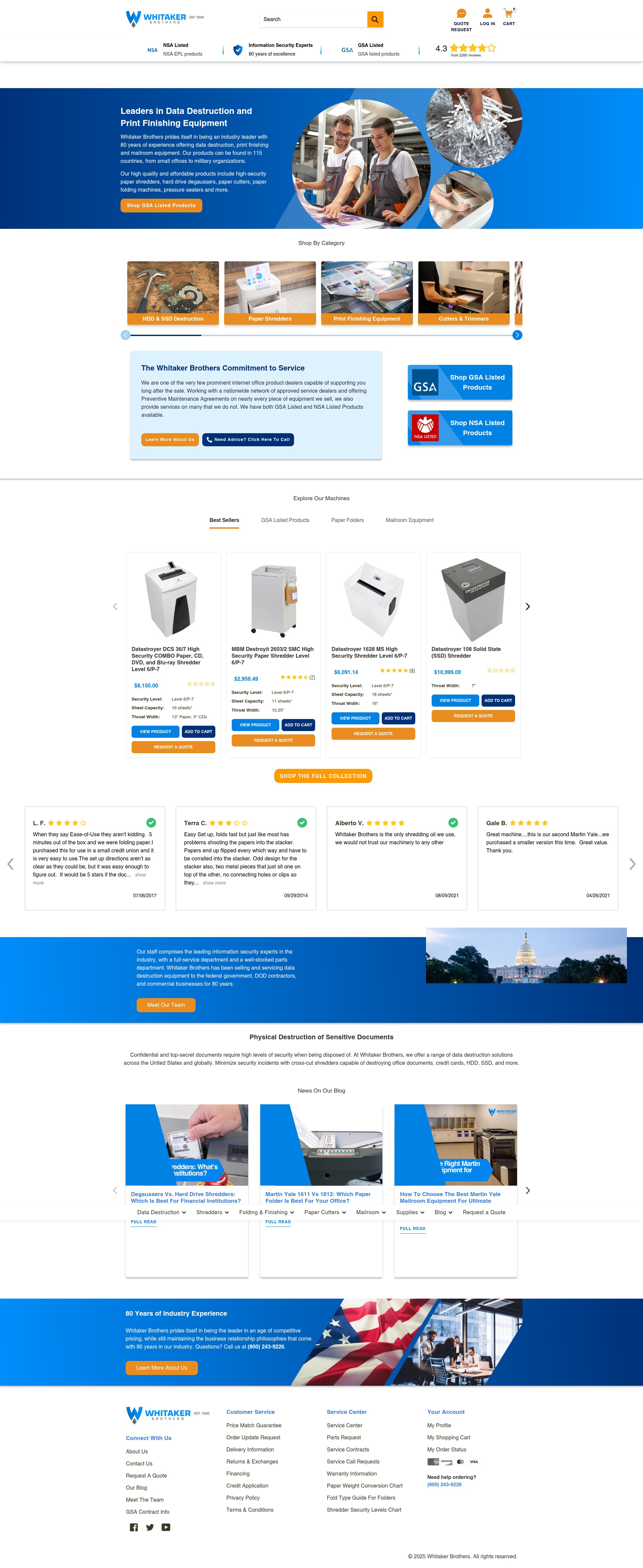 Screenshot of whitakerbrothers.com